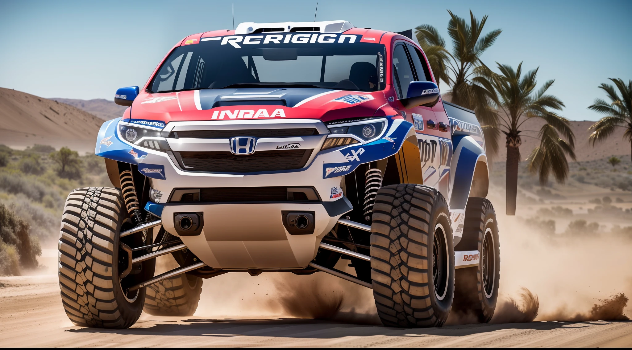 wallpaper d line epartida in racetrack with beautiful girl next to a realistic Honda Ridgeline Baja Trophy Truck 2015
