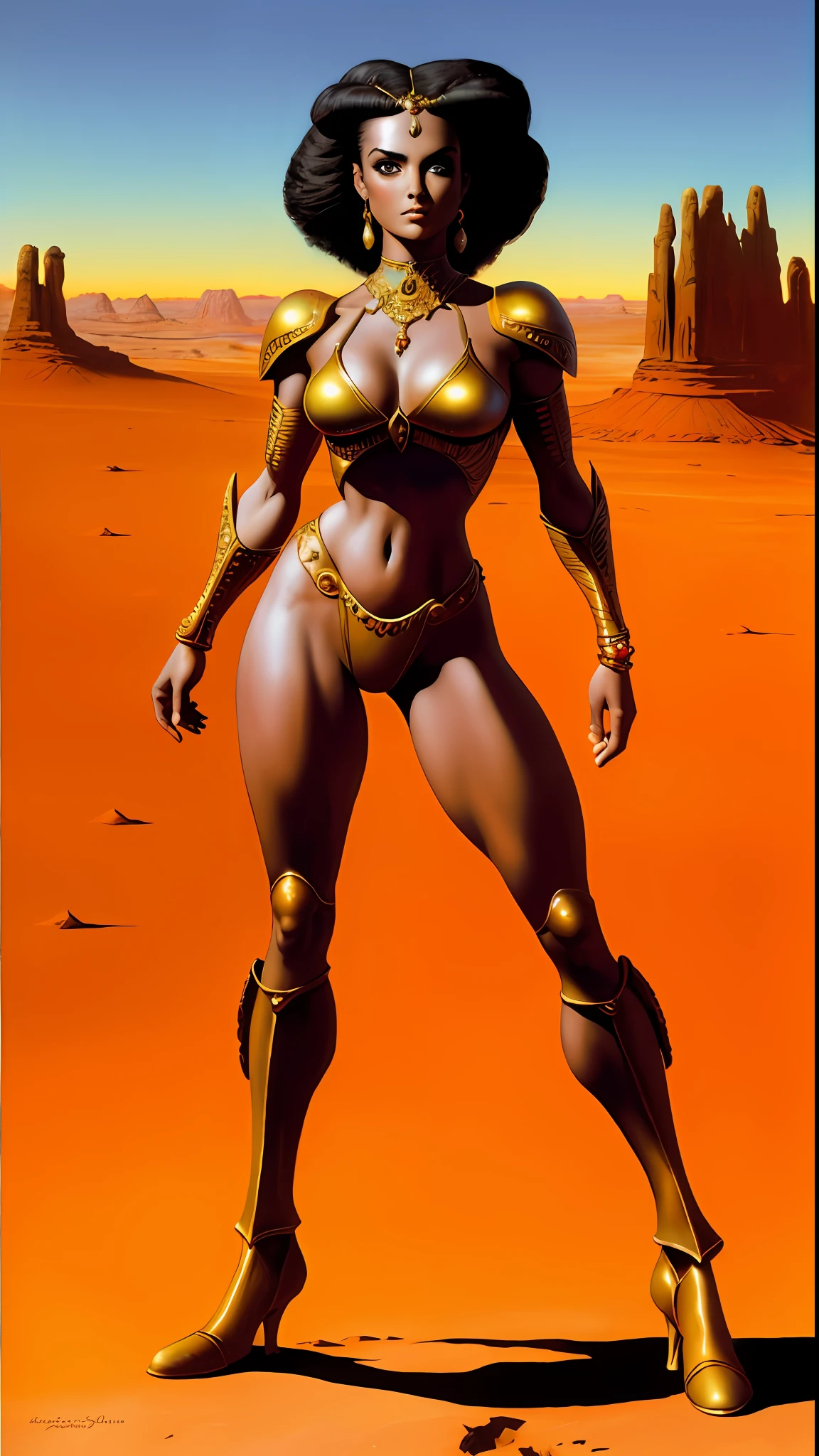 8k painting of most beautifull princess of Mars, full body, standing, desert Mars landscape, style of Boris Vallejo and Frank Frazetta, (masterpiece, sidelighting, finely detailed beautiful eyes: 1.2), hdr,