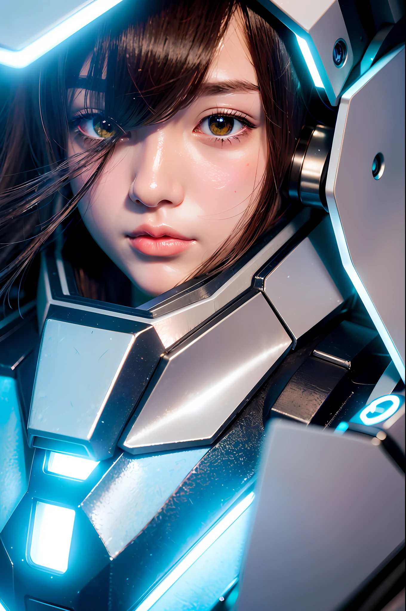 1 Gundam Girl, (((Ultra-realistic detail)), Japan person, portrait, global illumination, shadows, octane rendering, 8K, ultra-sharp, metal, intricate ornament details, very intricate details, realistic light, CGSoation trends, glowing eyes, facing the camera, neon details, mechanical limbs, mechanical vertebrae attached to the back, Mechanical neck attachment