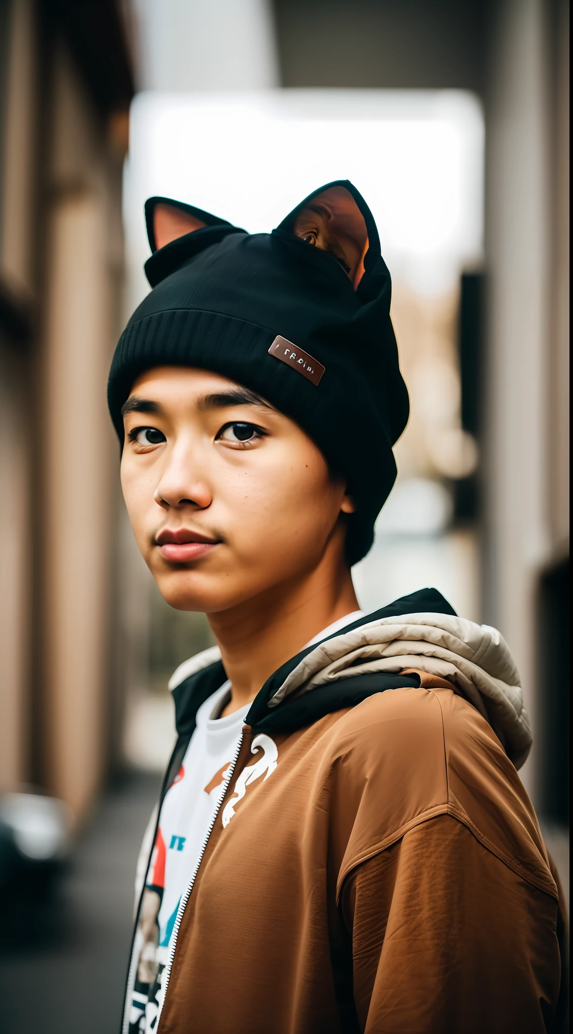RAW photo, animal, a portrait photo of [man:cat:2] humanoid in clothes, face, 8k uhd, dslr, soft lighting, high quality, film grain, Fujifilm XT3