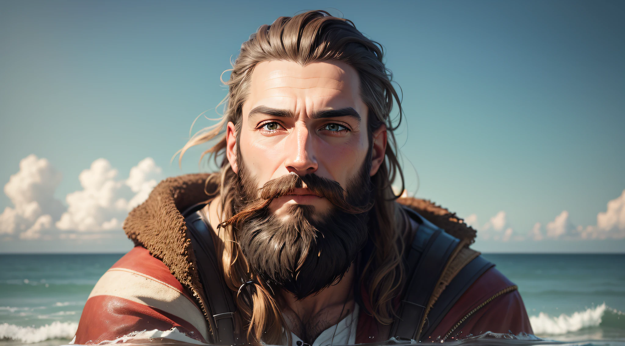 Photorealistic man with beard looking at the horizon --auto --s2