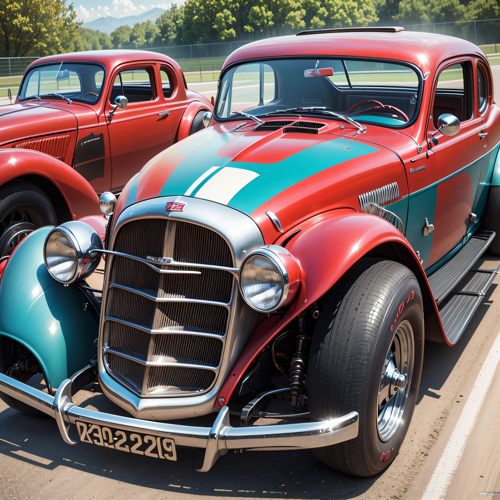 hot rod, car, track, racing stripes, heat --auto --s2