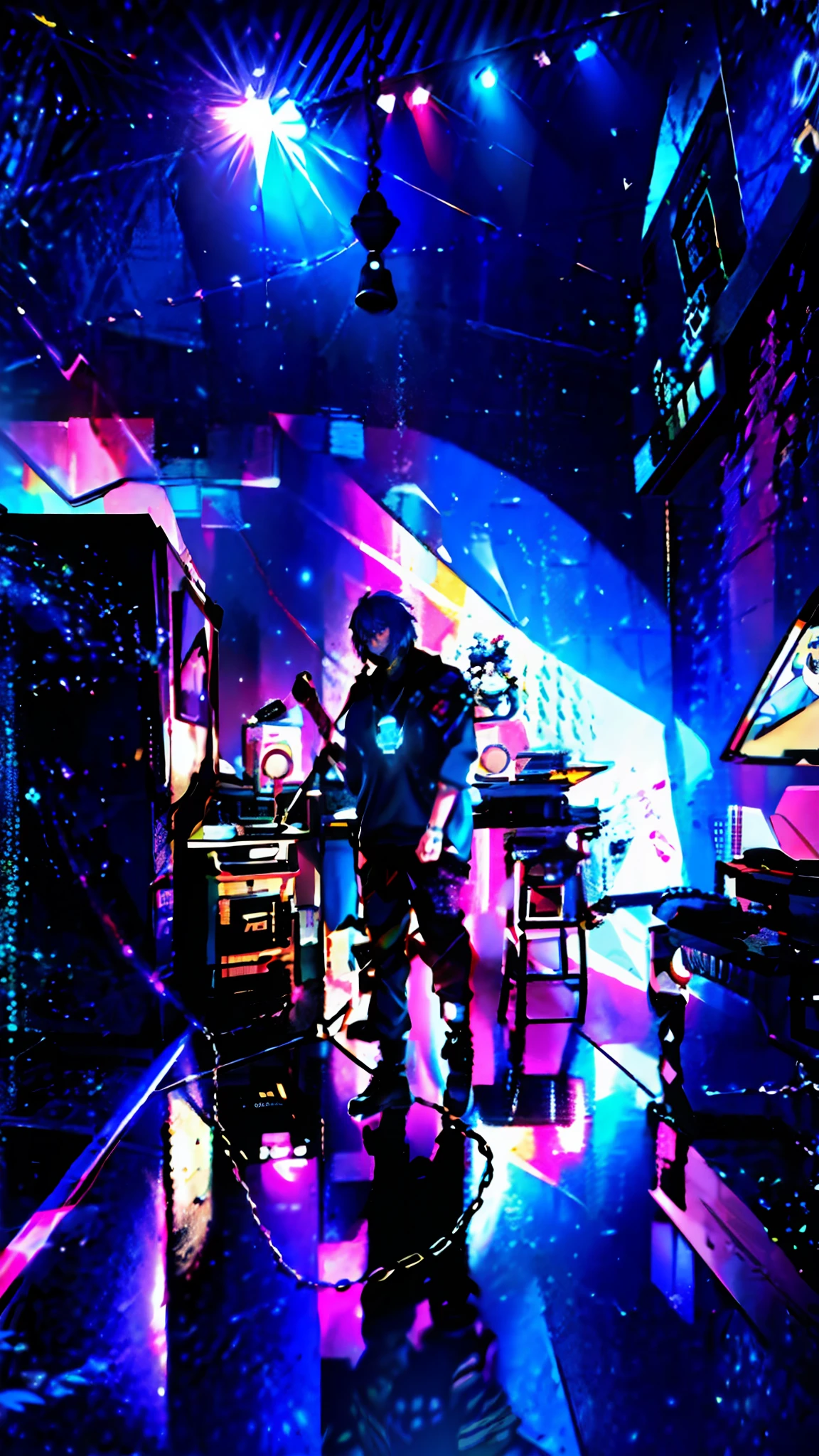 there is a man standing in front of a microphone in a room, in his basement studio, rapping into microphone, performing, saturation 40, sicko, photograph taken in 2 0 2 0, chillhop, in a studio, taken in 2 0 2 0, taken on a 2010s camera, nostalgic vibes, studio lit, dimly lit, blue eyes, badass anime, portrait, global illumination, shadows, octane render, 8k, ultra sharp, metal, intricate, ornaments detailed, perfectly drawn, perfect proportions, cold colors, lil peep, lil pump, xxxtentacion, justin bieber, marshal maters, highly intricate details, realistic light, trending on cgsociety, glowing eyes, facing camera, sicko, trending, ashy, photo from a promo shoot, end of an era, official artwork, promo image, dark walls, steampunk, punk, trapstar, album cover, white man, blue eyes, chains, rings, holding a microphone, lil peep, masked, shinobi, alternate album cover, album cover!, xxxtentacion, album art cover, album art, new album cover, yung lean, music album cover, album cover, rap album cover, colored album art, hardops, arca album cover, an album cover, album artwork, sicko, trending, anime artsyle, dark, darkness, shadows, perfect proportions, beautiful eyes, beautiful face, amazing, masterpiece, high resolution, 8k, 3d, shadows, lights, purple shades, perfectly drawn, low light room, in his basement studio, in a darkly lit laboratory room, in a dark studio room, standing in a dimly lit room, studio 4°c, studio lit, in a studio, psychedelic lighting, on stage, studio, studio ghibili, on a stage