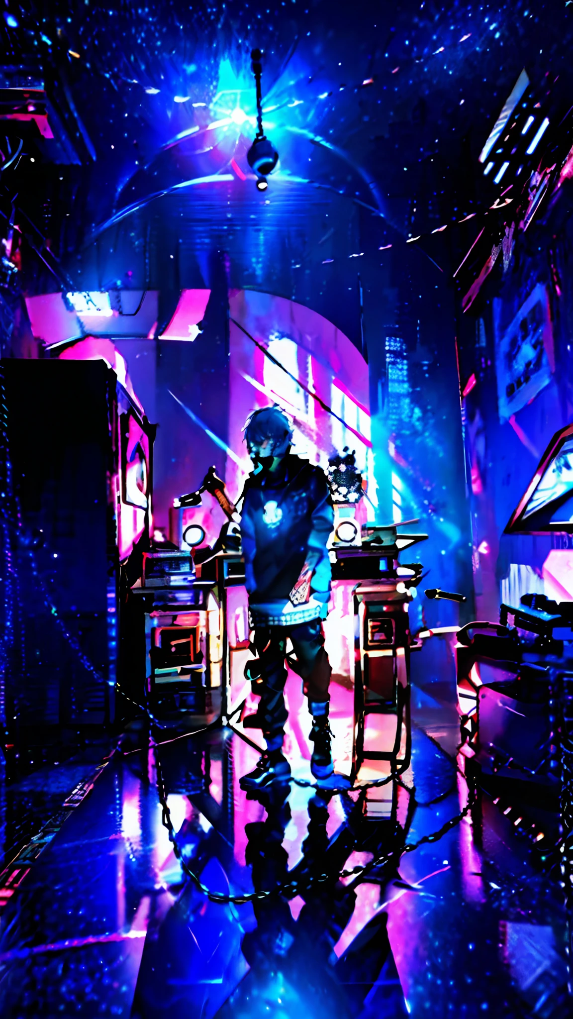 there is a man standing in front of a microphone in a room, in his basement studio, rapping into microphone, performing, saturation 40, sicko, photograph taken in 2 0 2 0, chillhop, in a studio, taken in 2 0 2 0, taken on a 2010s camera, nostalgic vibes, studio lit, dimly lit, blue eyes, badass anime, portrait, global illumination, shadows, octane render, 8k, ultra sharp, metal, intricate, ornaments detailed, perfectly drawn, perfect proportions, cold colors, lil peep, lil pump, xxxtentacion, justin bieber, marshal maters, highly intricate details, realistic light, trending on cgsociety, glowing eyes, facing camera, sicko, trending, ashy, photo from a promo shoot, end of an era, official artwork, promo image, dark walls, steampunk, punk, trapstar, album cover, white man, blue eyes, chains, rings, holding a microphone, lil peep, masked, shinobi, alternate album cover, album cover!, xxxtentacion, album art cover, album art, new album cover, yung lean, music album cover, album cover, rap album cover, colored album art, hardops, arca album cover, an album cover, album artwork, sicko, trending, anime artsyle, dark, darkness, shadows, perfect proportions, beautiful eyes, beautiful face, amazing, masterpiece, high resolution, 8k, 3d, shadows, lights, purple shades, perfectly drawn, low light room, in his basement studio, in a darkly lit laboratory room, in a dark studio room, standing in a dimly lit room, studio 4°c, studio lit, in a studio, psychedelic lighting, on stage, studio, studio ghibili, on a stage