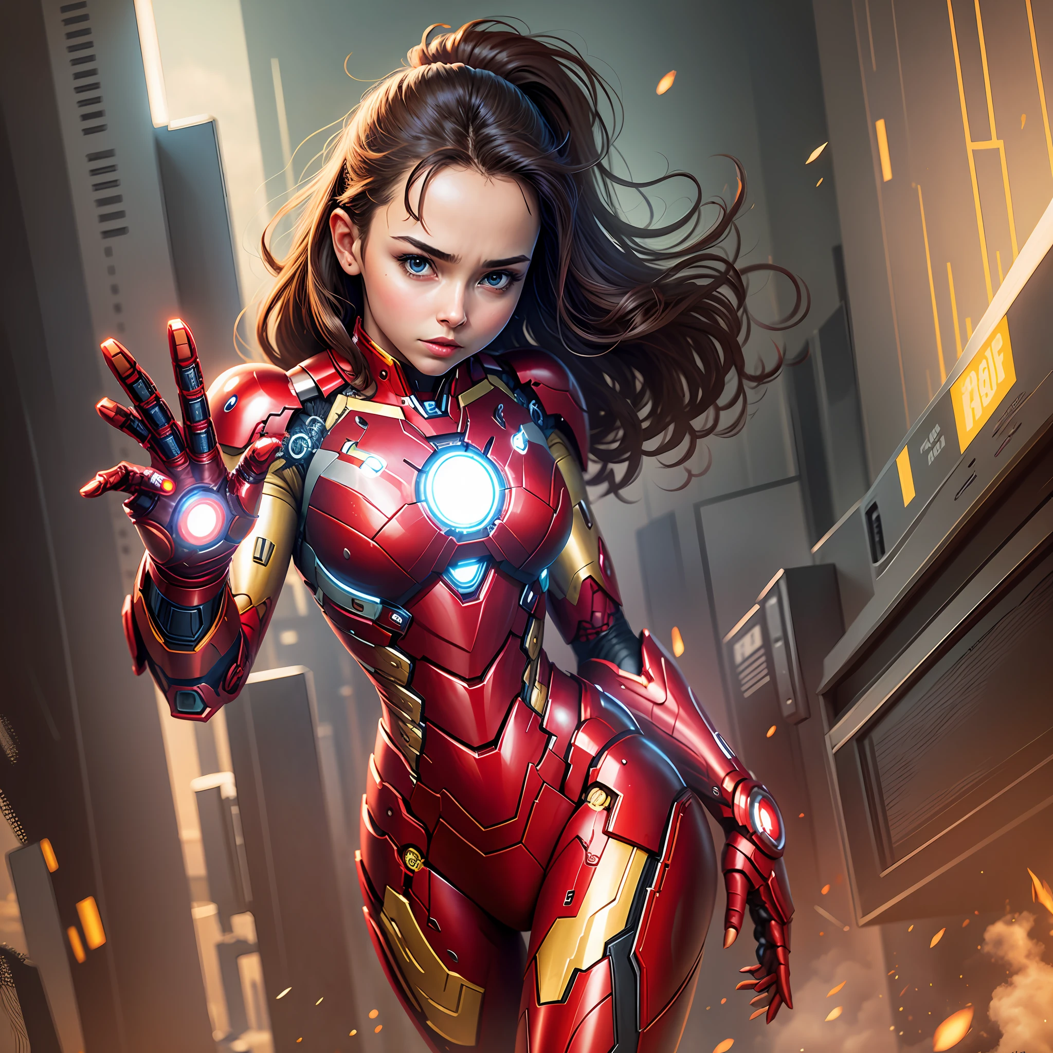 PC desktop, marvel style, woman, hand forward, iron man style --auto --s2