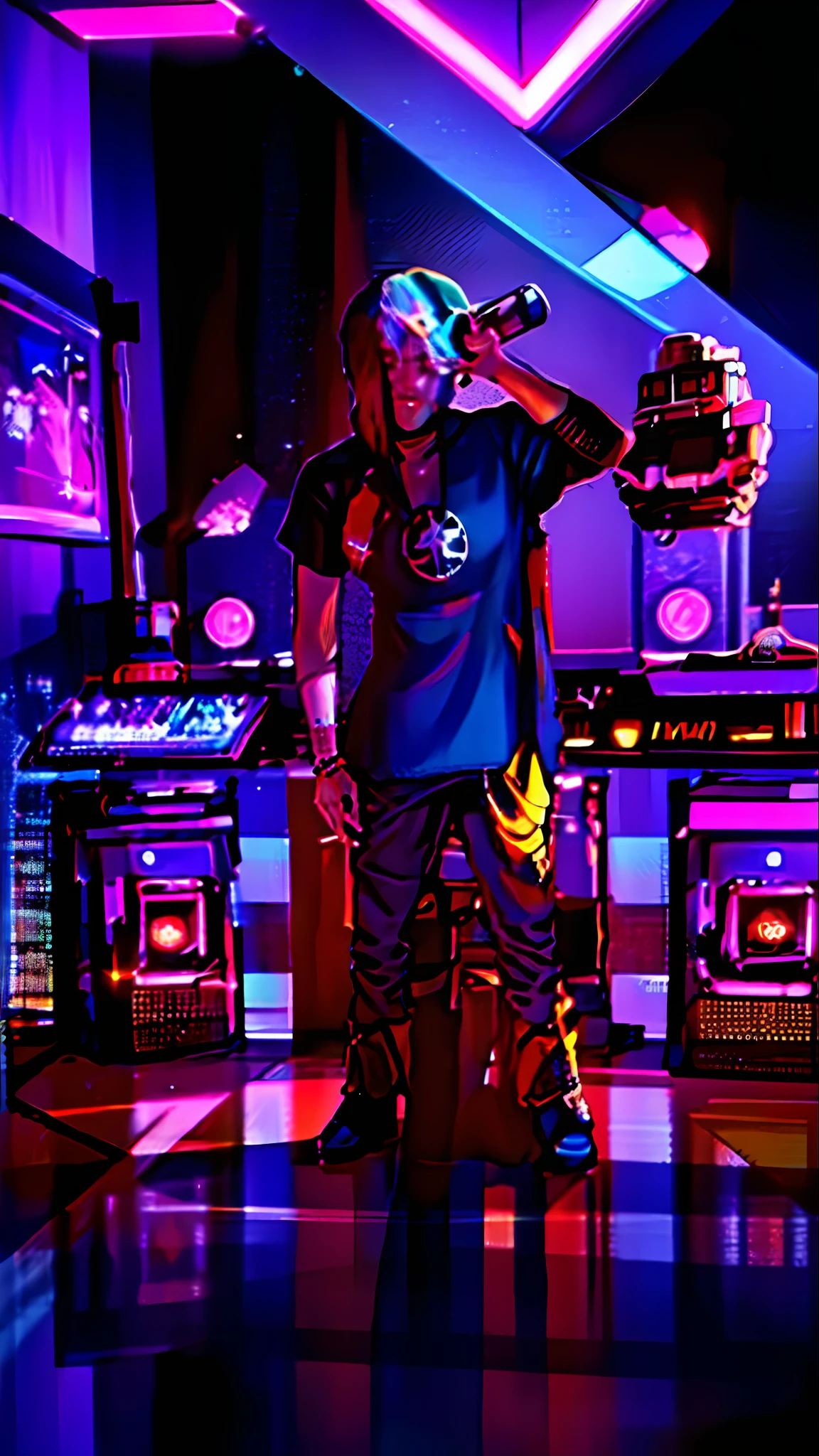 arafed man drinking a beer in a room with a desk and a computer, rapping into microphone, in his basement studio, wearing space techwear, rapping on stage at festival, rapping, wearing japanese techwear, performing on stage, taken in the early 2020s, taken in 2 0 2 0, in a studio, techwear occultist, blue eyes, badass anime, portrait, global illumination, shadows, octane render, 8k, ultra sharp, metal, intricate, ornaments detailed, perfectly drawn, perfect proportions, cold colors, lil peep, lil pump, xxxtentacion, justin bieber, marshal maters, highly intricate details, realistic light, trending on cgsociety, glowing eyes, facing camera, sicko, trending, ashy, photo from a promo shoot, end of an era, official artwork, promo image, dark walls, steampunk, punk, trapstar, album cover, white man, blue eyes, chains, rings, holding a microphone, lil peep, masked, shinobi, alternate album cover, album cover!, xxxtentacion, album art cover, album art, new album cover, yung lean, music album cover, album cover, rap album cover, colored album art, hardops, arca album cover, an album cover, album artwork, sicko, trending, anime artsyle, dark, darkness, shadows, perfect proportions, beautiful eyes, beautiful face, amazing, masterpiece, high resolution, 8k, 3d, shadows, lights, purple shades, perfectly drawn, low light room, in his basement studio, in a darkly lit laboratory room, in a dark studio room, standing in a dimly lit room, studio 4°c, studio lit, in a studio, psychedelic lighting, on stage, studio, studio ghibili, on a stage