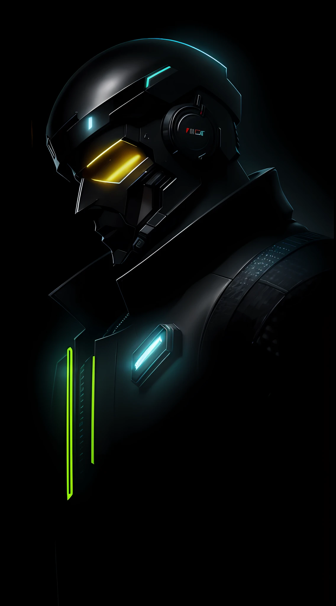 1man, lord with cybernetic pieces, shiny visor, light black short hair, techwear, big black jacket, outdoor skyscraper, neon rim light, night, rain, volumetric lighting, best quality, masterpiece, realistic