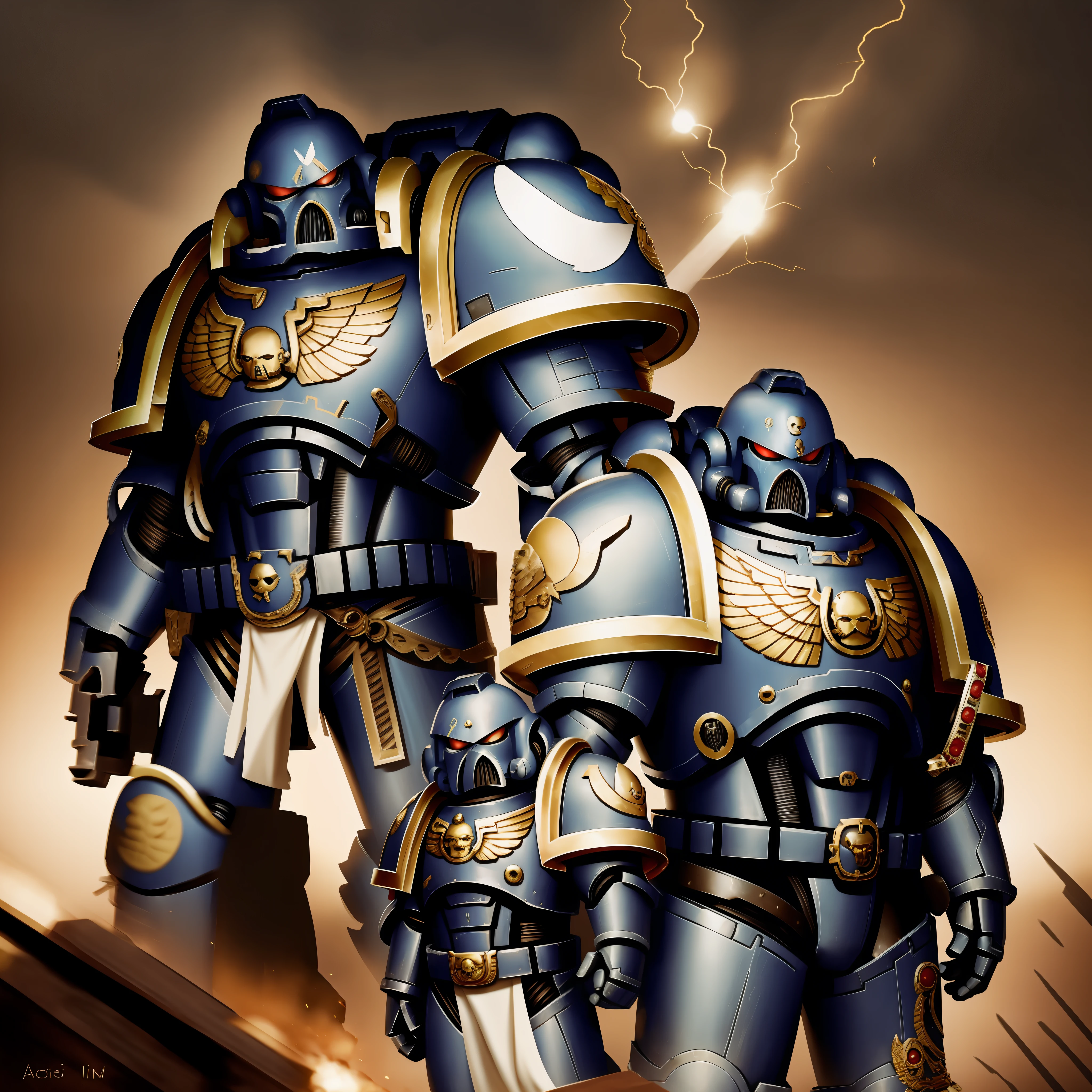 A space marine astartes, with a mini astartes, realirealis