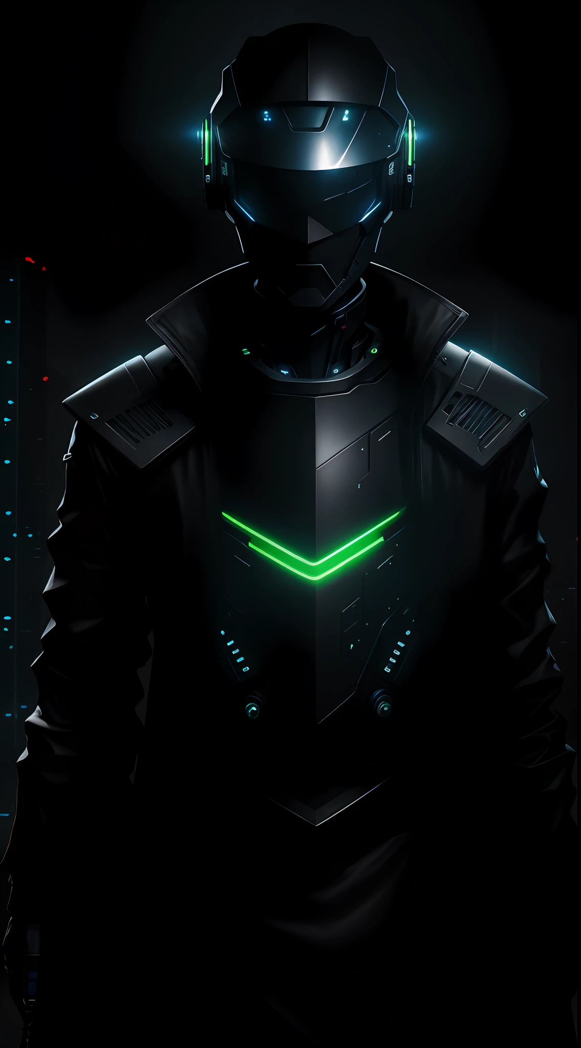 1man, lord with cybernetic pieces, shiny visor, light black short hair, techwear, big black jacket, outdoor skyscraper, neon rim light, night, rain, volumetric lighting, best quality, masterpiece, realistic