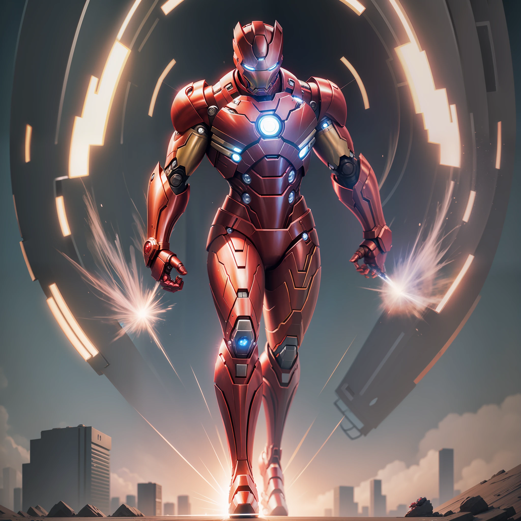 Iron Man, full body, superior armor, jarvis, nanotech armor, ultra realistic, anime style, tony stark