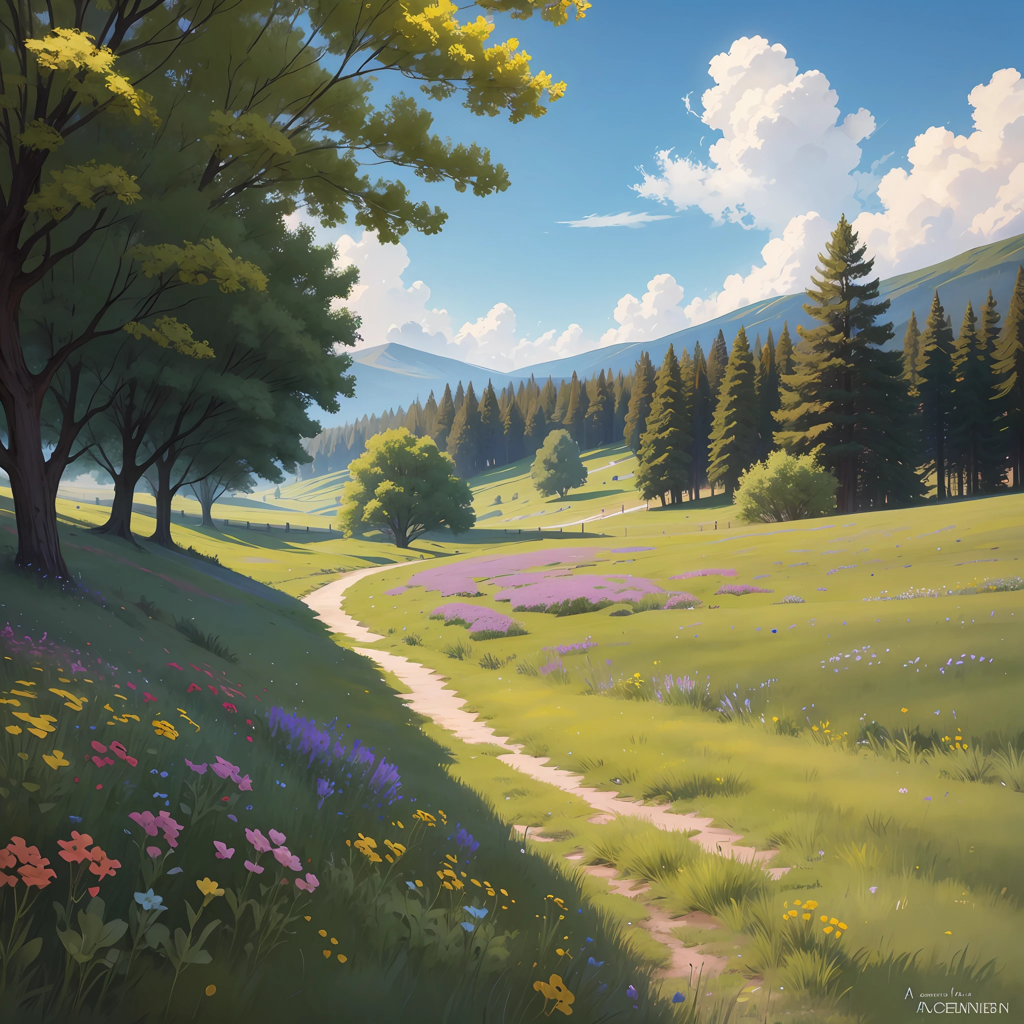 A meadow in accented colors --auto --s2