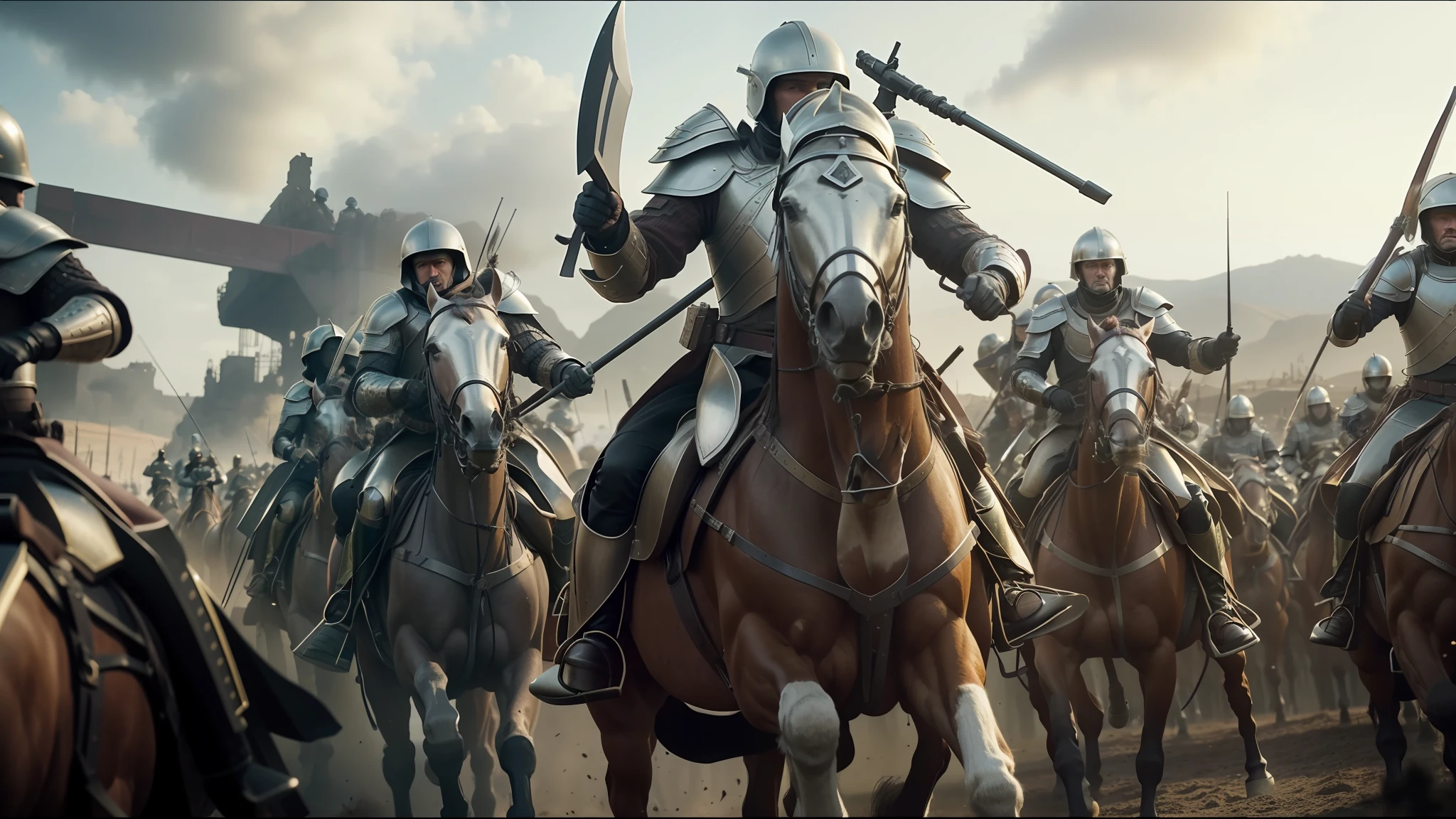 soldiers riding horses in line with armor, sound helmets, 2 0 2 1 cinematic 4 k framegrab, corpsepaint, jaime jasso, greig fraser cinematography, animation film shot, official hdr art, award-winning animation, by andrei riabovitchev , exterminatus, by Huang Tingjian