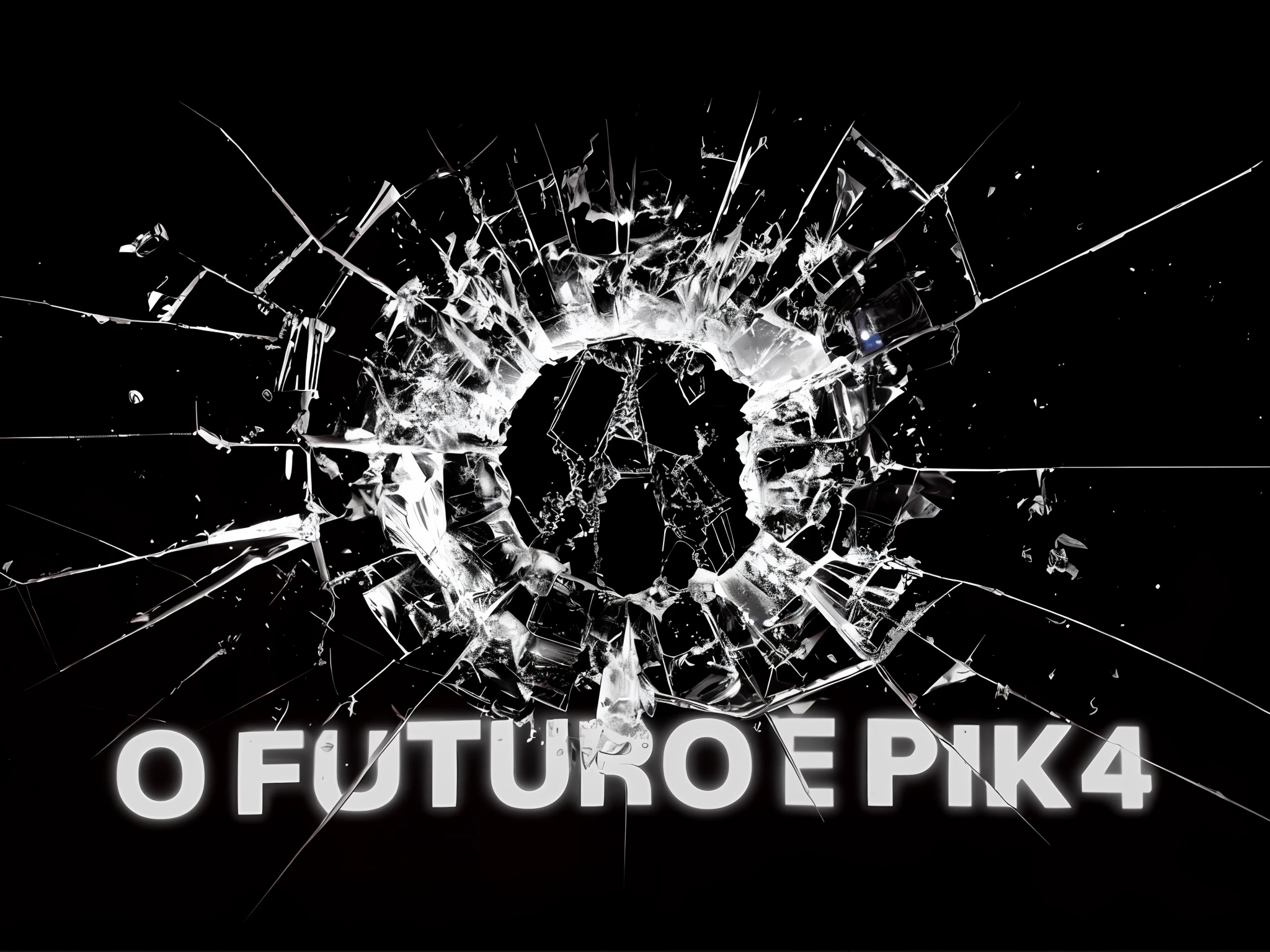 a broken glass with the words of future pk4 on it, futurepunk, no future!!!!, cyborg - pitbull, dark future, no future, pikes, future, 40k, 4 0 k, retro-future, c 4 d ”, profile picture 1024px, year 2 0 4 0, futuristic year 4 0 0 0