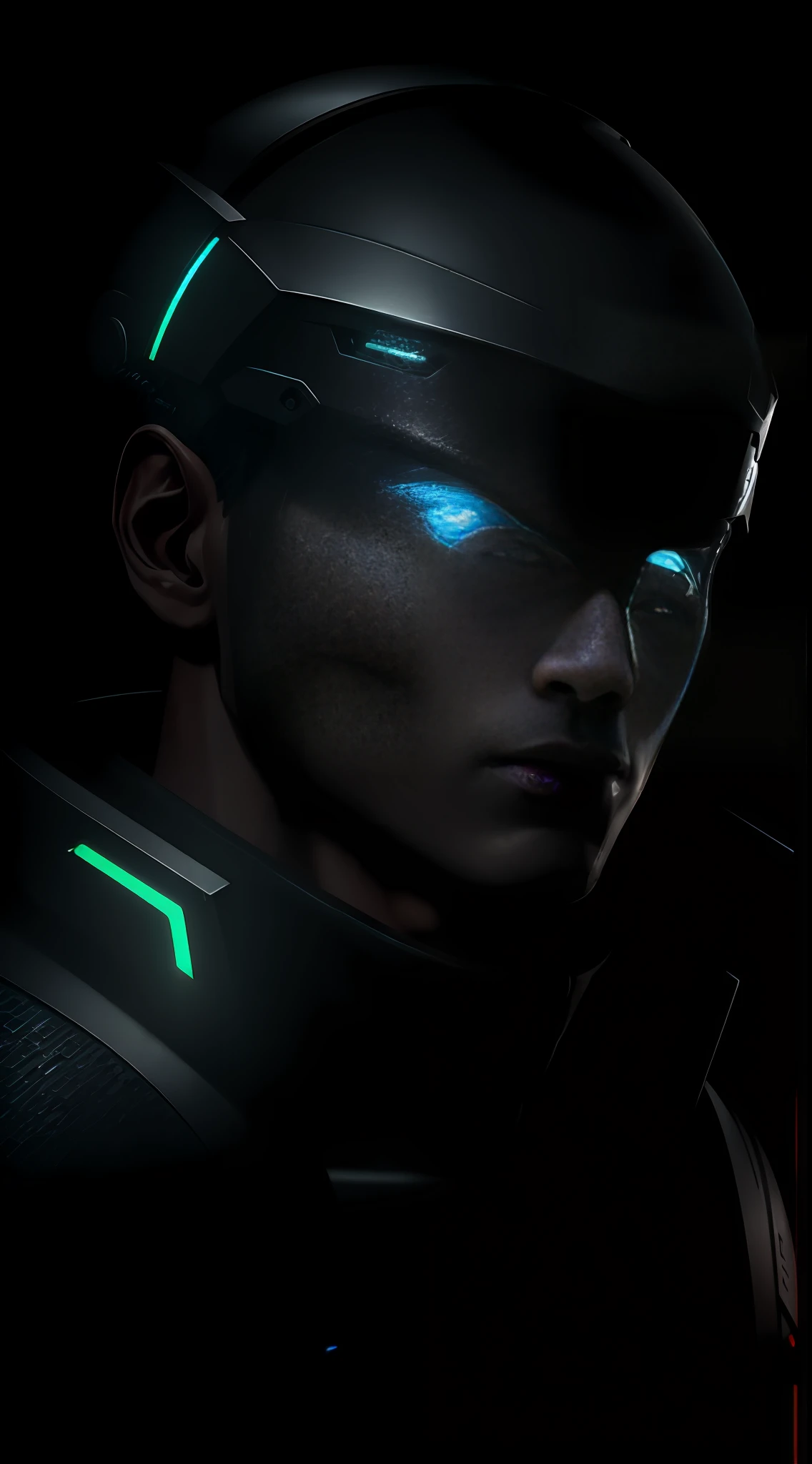 1man, lord with cybernetic pieces, shiny visor, light black short hair, techwear, big black jacket, outdoor skyscraper, neon rim light, night, rain, volumetric lighting, best quality, masterpiece, realistic