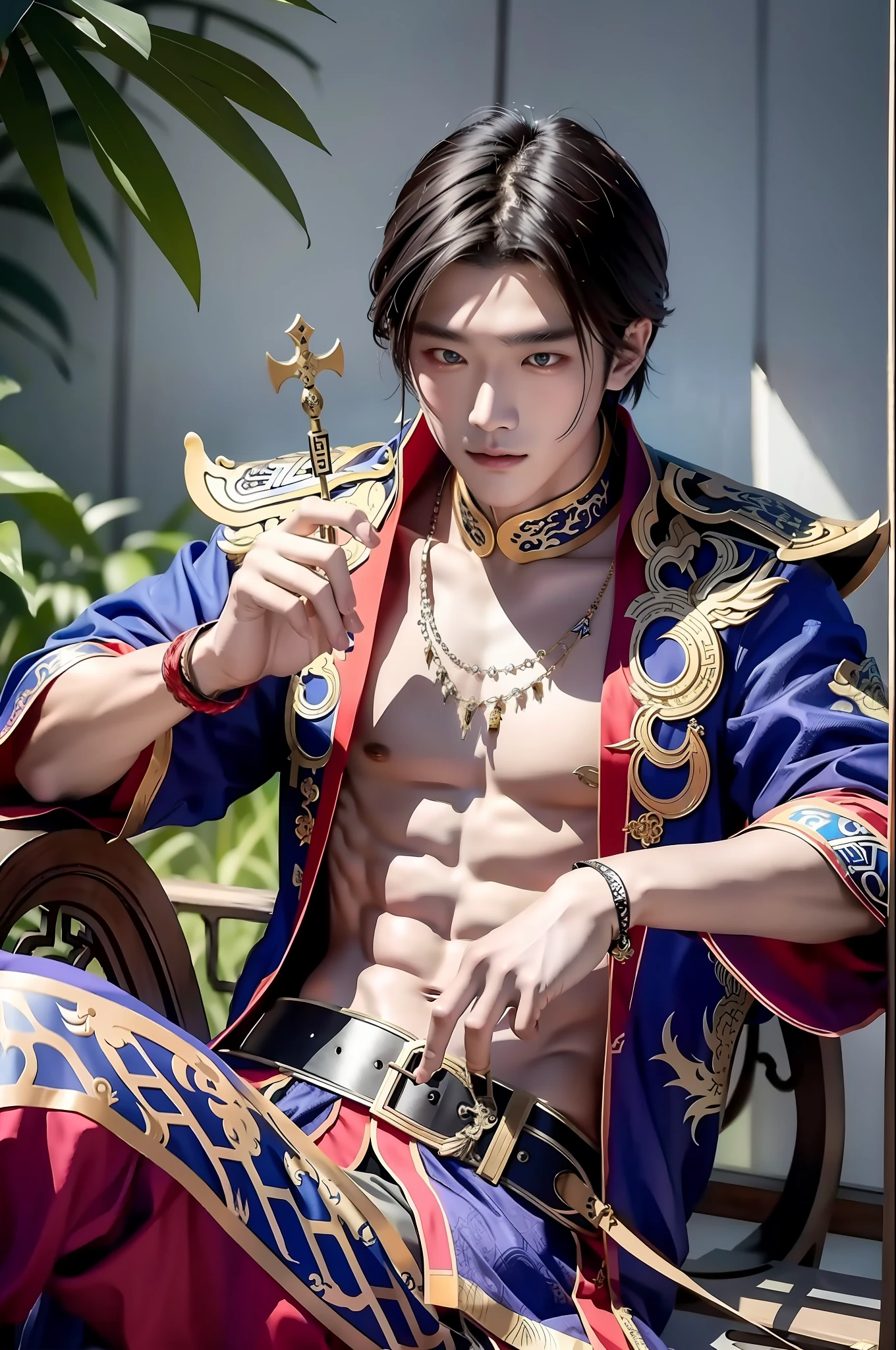Masterpiece, top quality, make friends with Chinese dragons, fun, happy, bright, runes, princes. Man. Man. A man in his 20s. Sit-up.