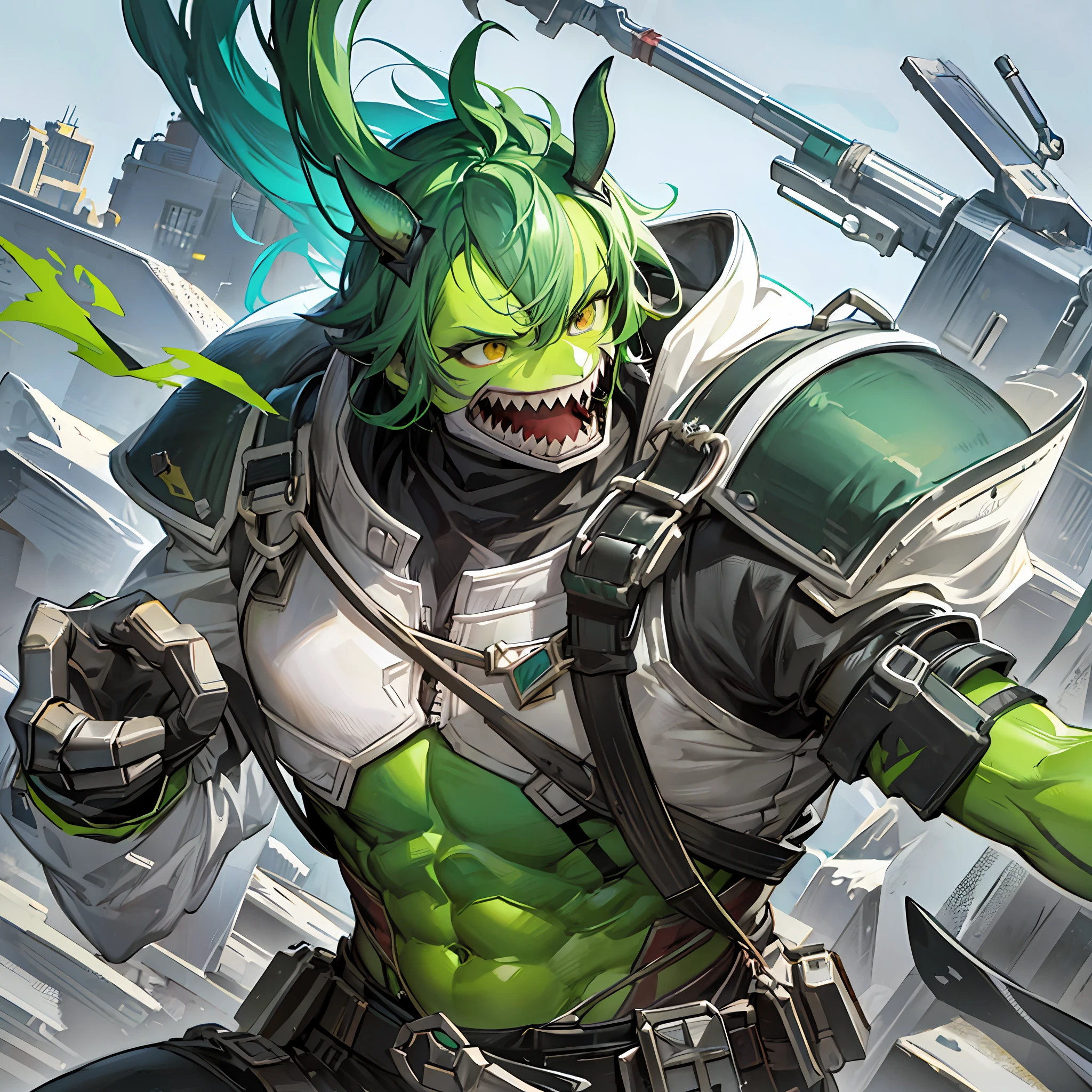 Shark matching the hulk in green, yellow and red details on the armor --auto --s2