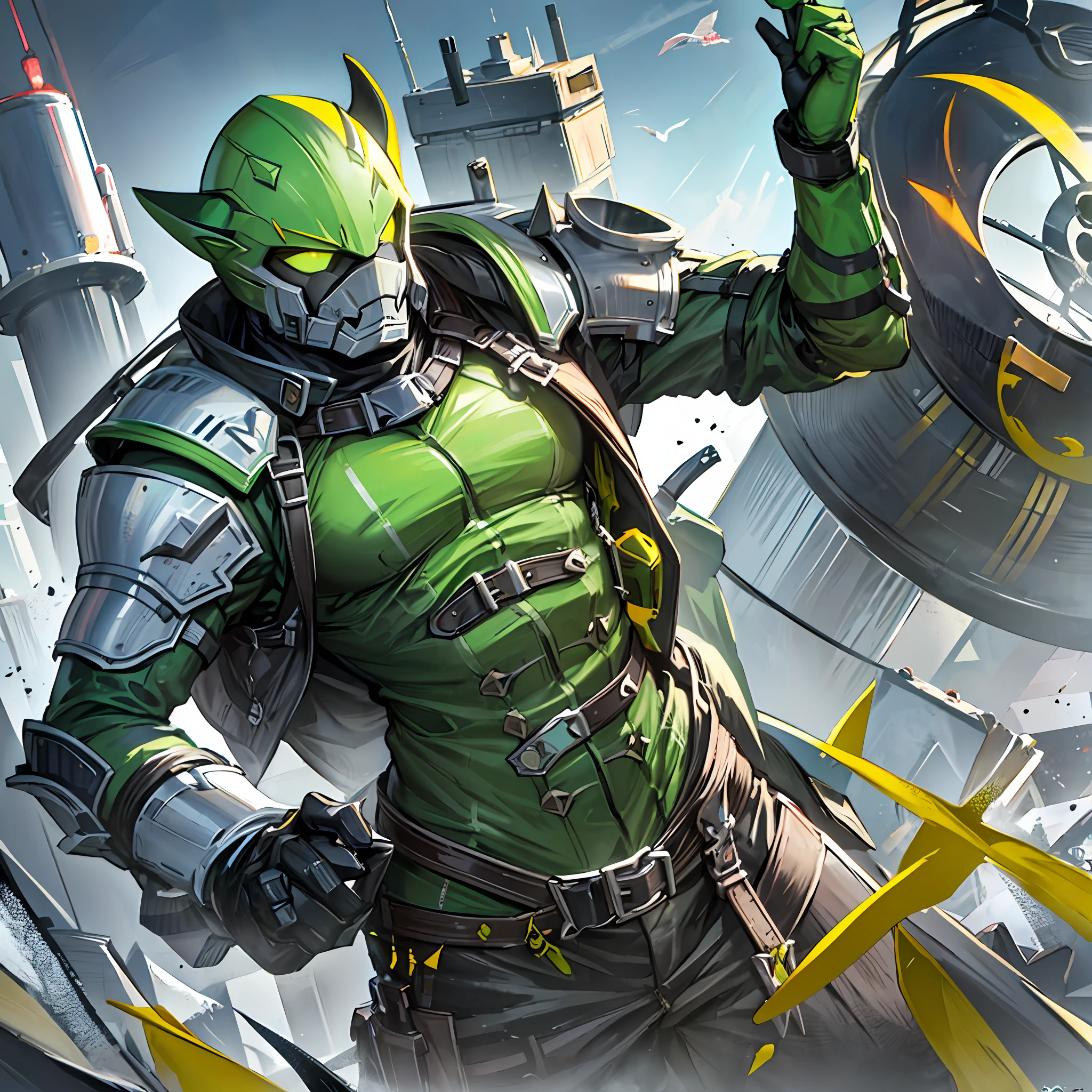 Shark matching the hulk in green, yellow and red details on the armor --auto --s2