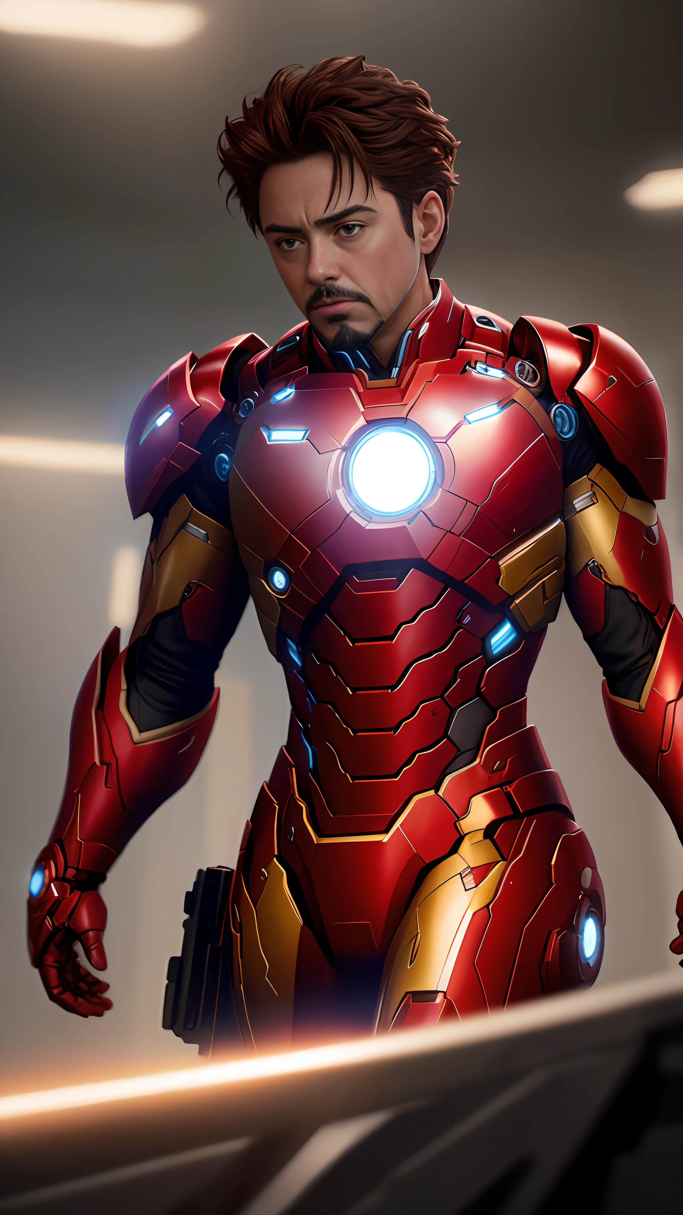 Tony Stark is Iron Man, no helmet, various combat stances, photography, soft lighting, soft details, octane, Artstation trend, super high detail, surreal, movie, 16k