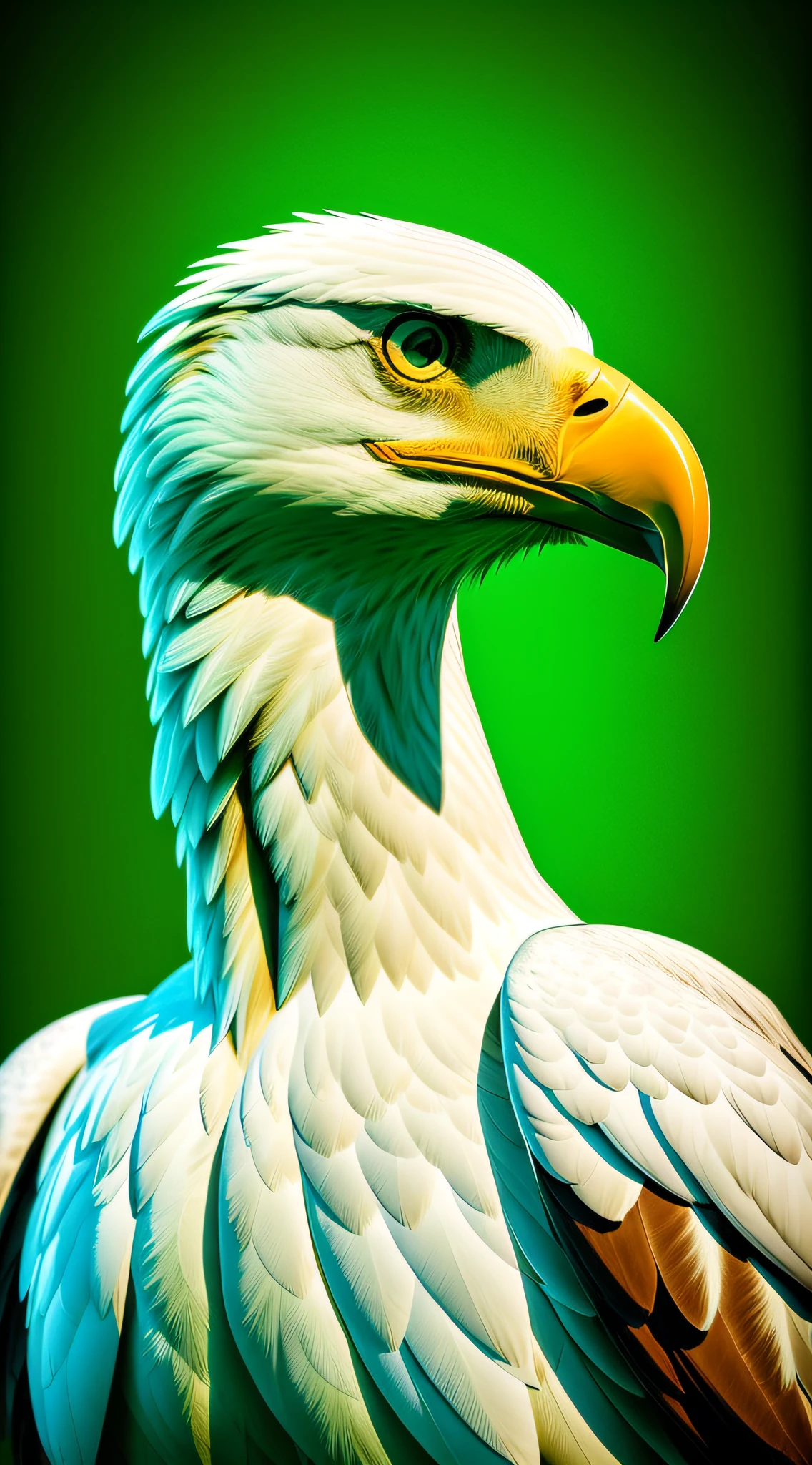 highly detailed realistic photography, anthropomorphic white eagle with man's body in a basic green shirt standing with nothing in the background, pouring suit, blasé, suit, eagle man, eagle man, epic portrait, anthropomorphic, green shirt, human body, wearing a green blouse, green t-shirt, in green t-shirt, the bird is wearing a green shirt, ultra realistic image, digital art animal photo, portrait, movie poster character sharpness, blurry background