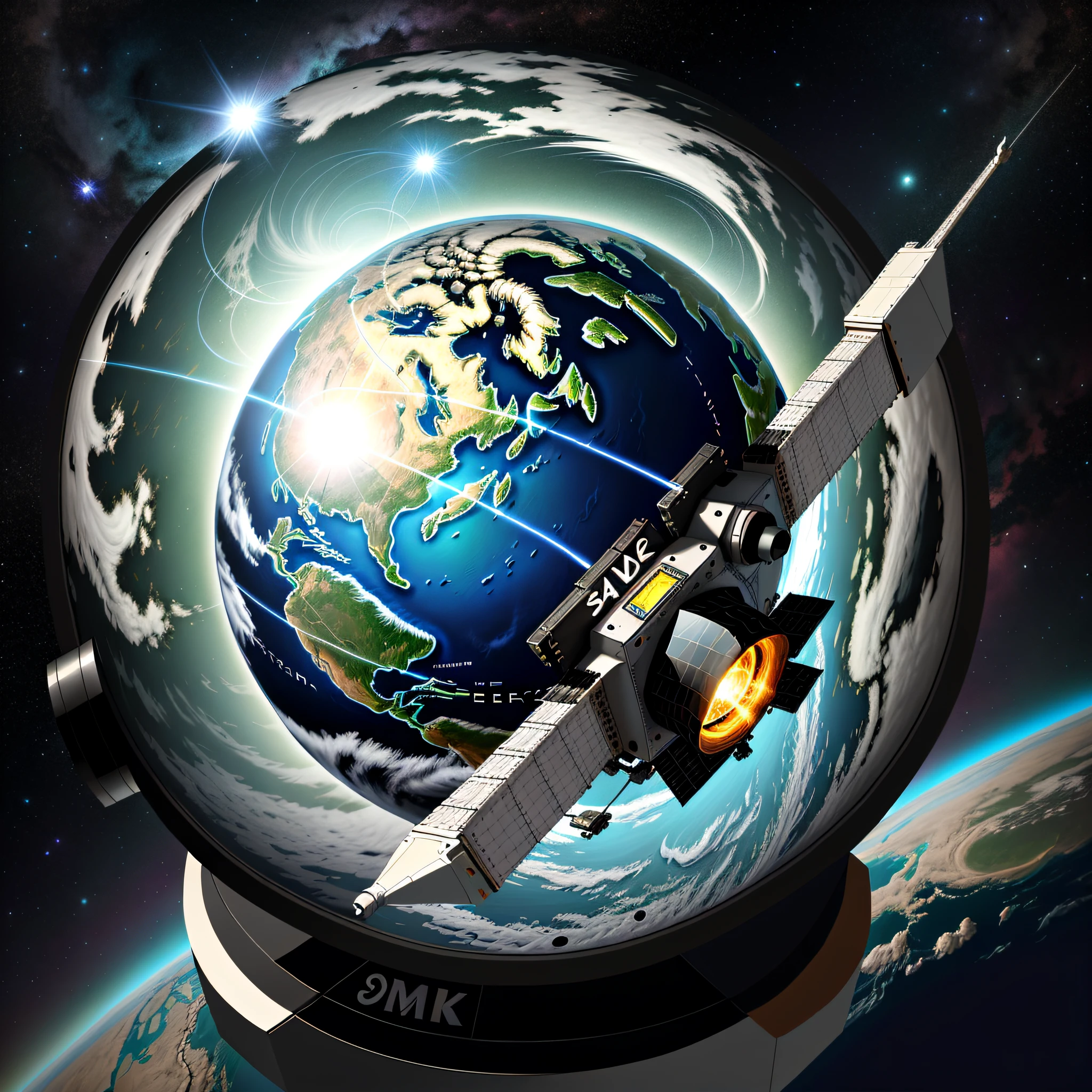vector illustration, a satellite made by vectors, well detailed satellite, high contrast, high quality, 4k, vector, logo design