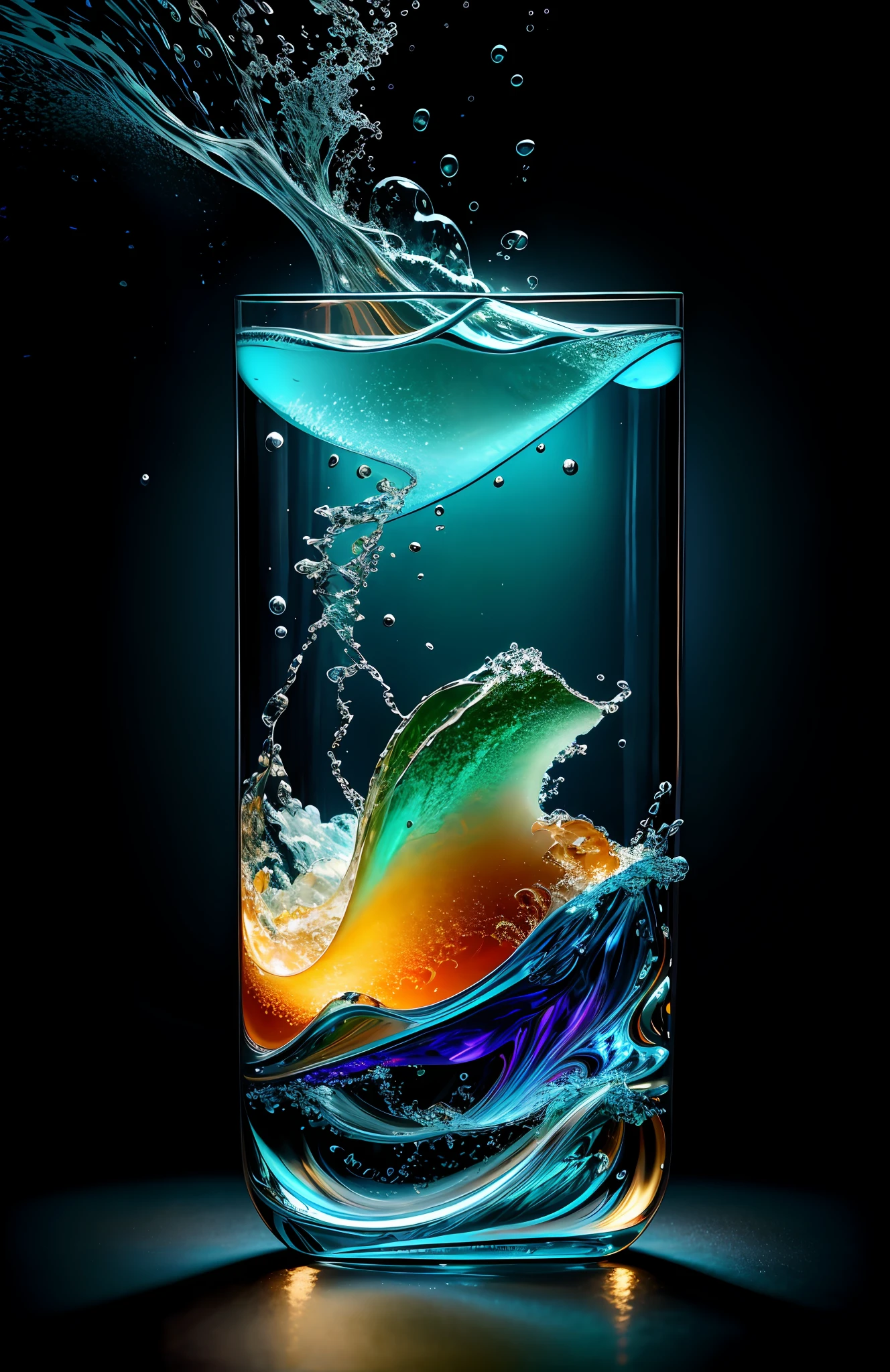 Sea in a bottle, waves, real, refraction of atmospheric light, by Lee Jeffries Nikon D850 Film Stock Photo 4 Kodak Portra 400 Camera f1.6 Lens Rich colors Ultra-realistic realistic textures Dramatic lighting Unreal Engine Trending at Art Station Cinestir 800, Style Glass