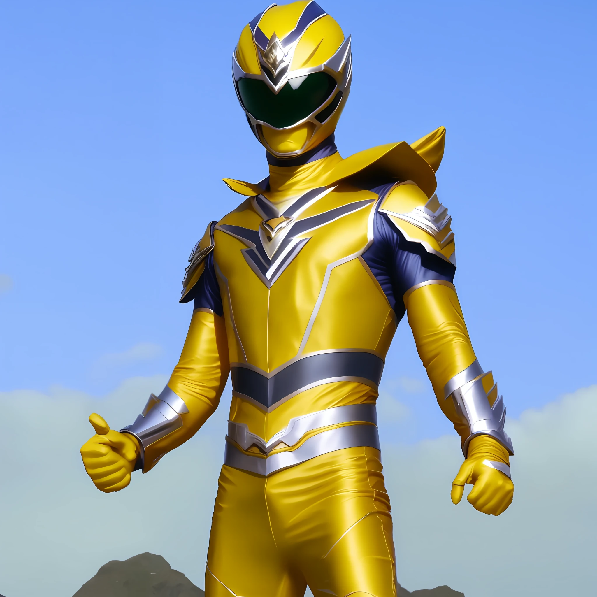 photo, full body,Yellow Power Ranger (superranger:1)