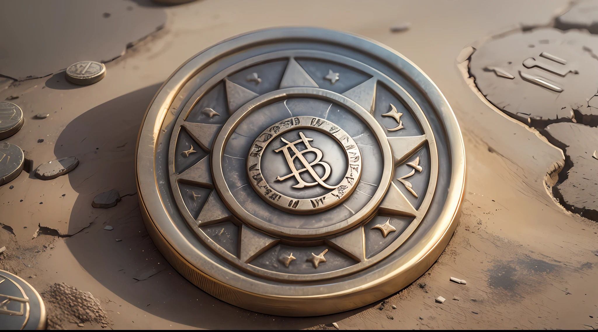 A stone coin with I design being produced