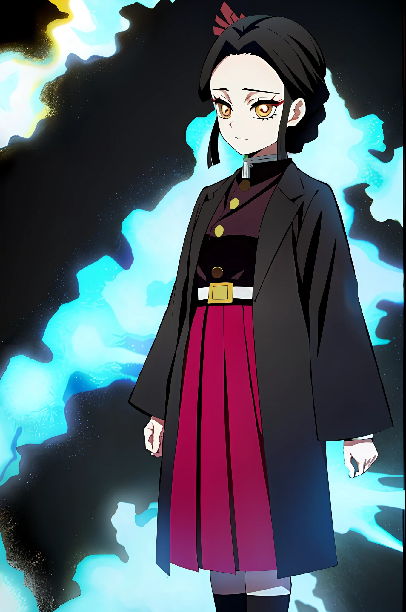 kimetsu no estilo yaiba, 1girl, HuTao, Genshim Impact, black clothes, fire