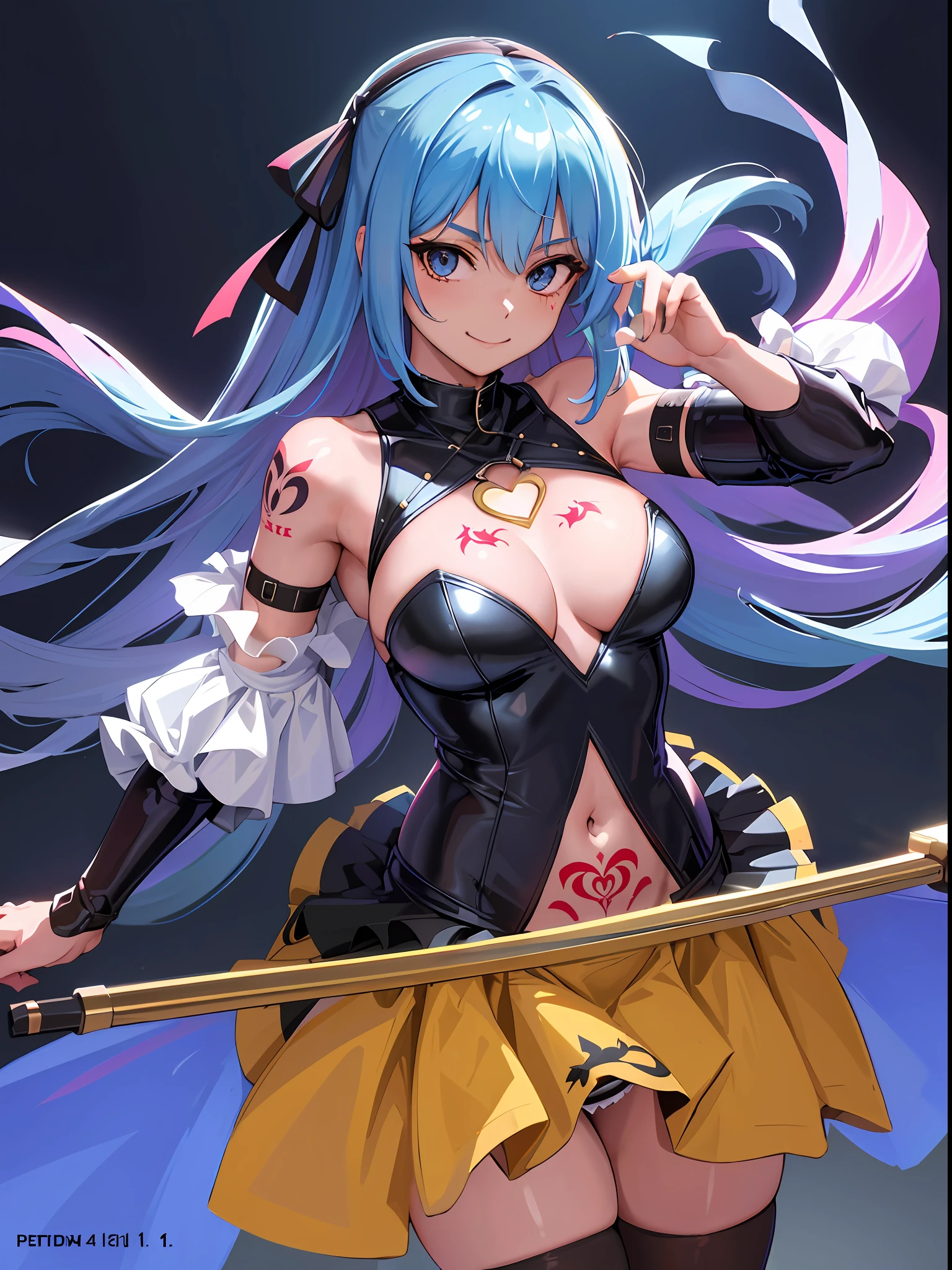 (Illustration:1.2), (Very Detail:1.2), (Very Detail:1.2), (Best Quality:1.2), (Masterpiece:1.2), (Very Detailed 8K Wallpaper:1.2), (High Resolution:1.3), (Semirealistic:1.1), (Photorealistic:1.1), (Portrait:1.3), Anime, Comics, NSFW, (Volume Lighting: 1.2), (Film Lighting:1.2), (Upper Body:1.4), (From Side:1.2), , (1 Grill:1.4), (Solo:1.4), (Medium-breasted:1.1), Jenny, KPOP Idol, (Without Pupil:1.2), (Sky Eye:1.2), (Half Eye:1.3), Wide Hips, Thick Thighs, (Thigh Gap:1.2), Big Buttocks, (Shaved, (Crotch Tattoo:1.3), (Tattoo on Underbelly:1.3), (Navel: 1.1), (Bare Shoulders: 1.1), (Wicked Smile: 1.3), (Standing: 1.3), Sleeves, Collar, Leotard, Latex, (Miniskirt: 1.4), (Pettiskirt: 1.4), (Layered Dress: 1.4), Petticoat, Garter strap, Legwear, High heels, (Body Stockings: 1.4), Ribbon, Harness, ( See-through leotard: 1.4), chest jewel, side cutout, waist cutout, navel cutout, stomach cutout, (street: 1.3), detailed background, look viewer, big
