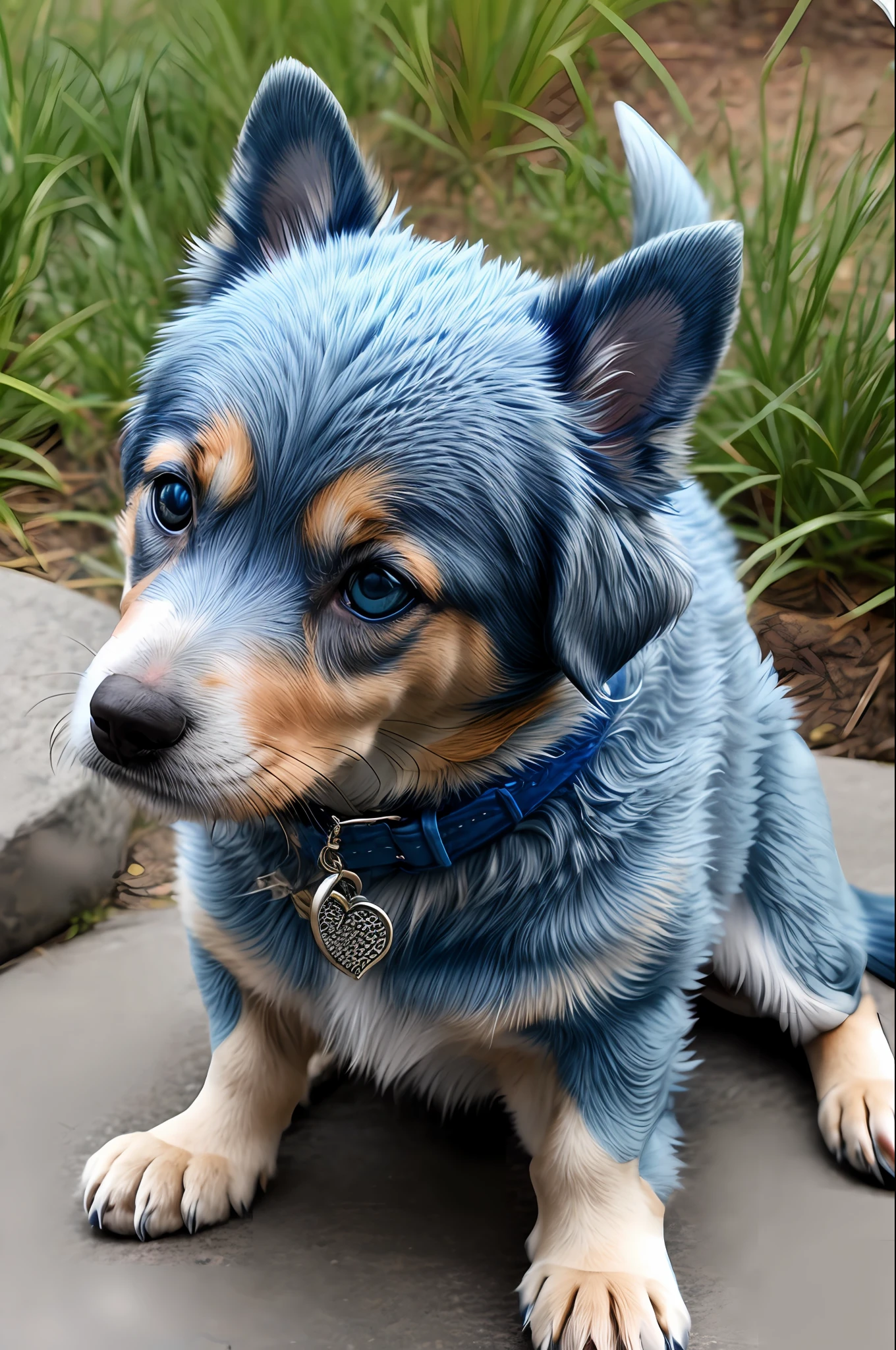 Raise a dog with fish scales in blue color