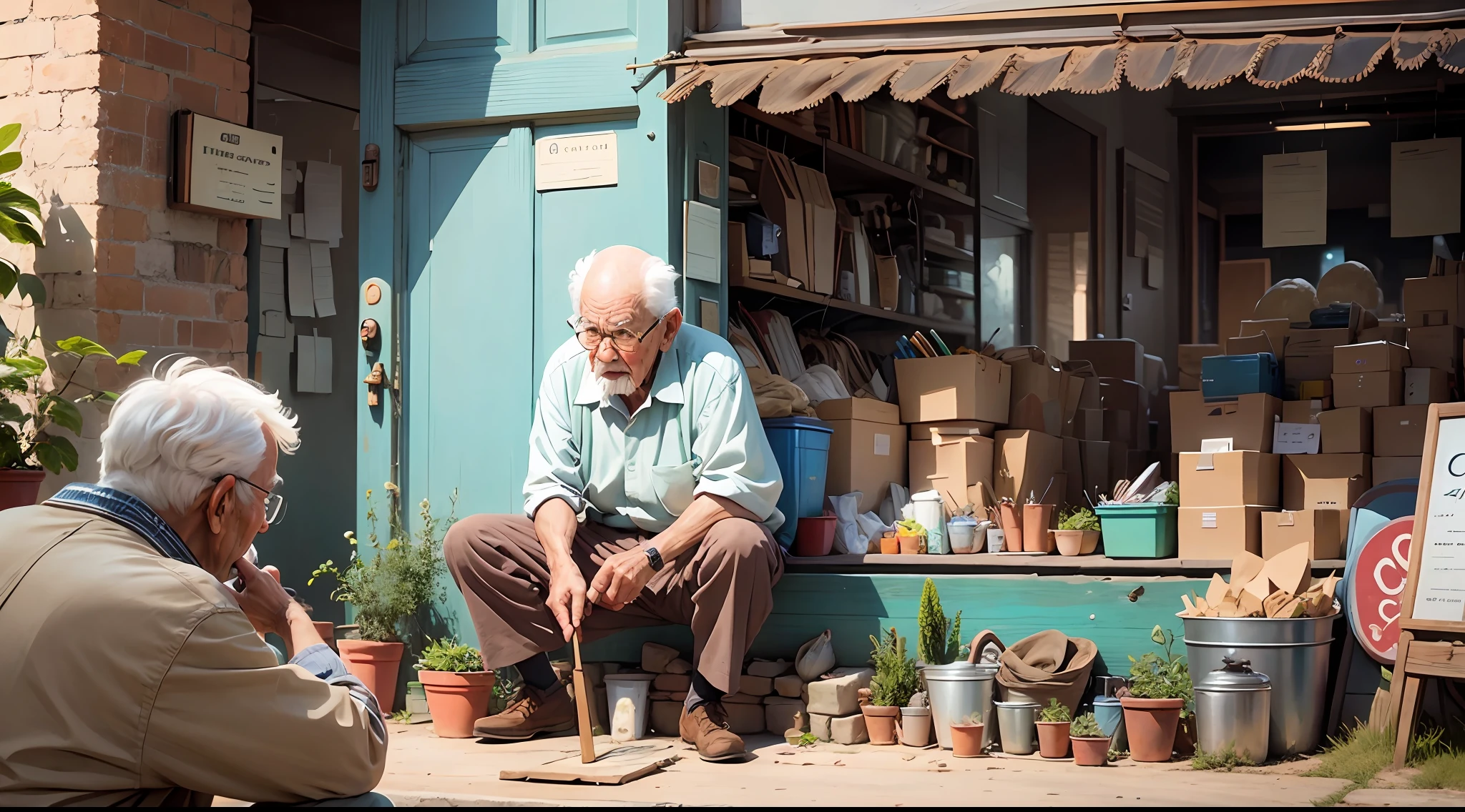 An old person lending something to a person