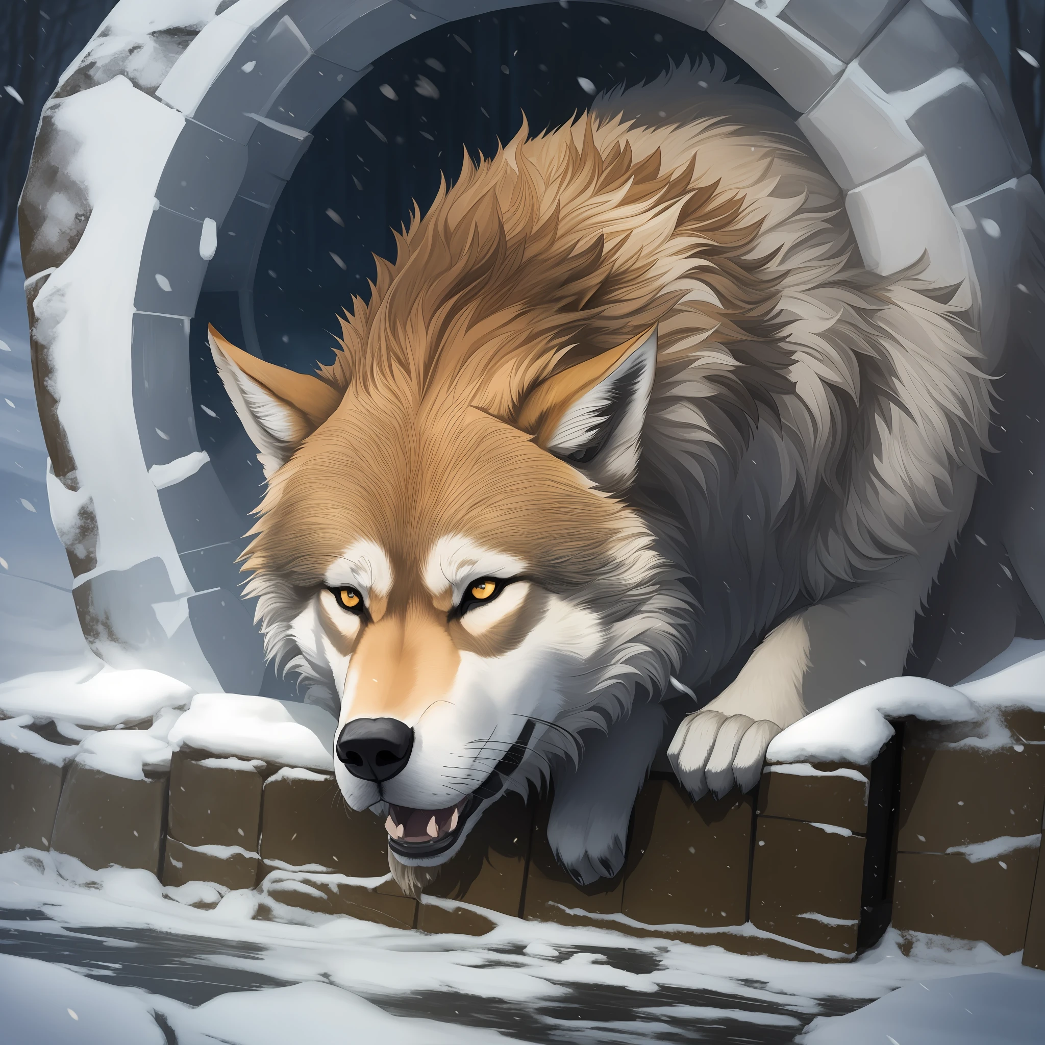 The Great Wolf is trapped in a trap and cannot move --auto --s2