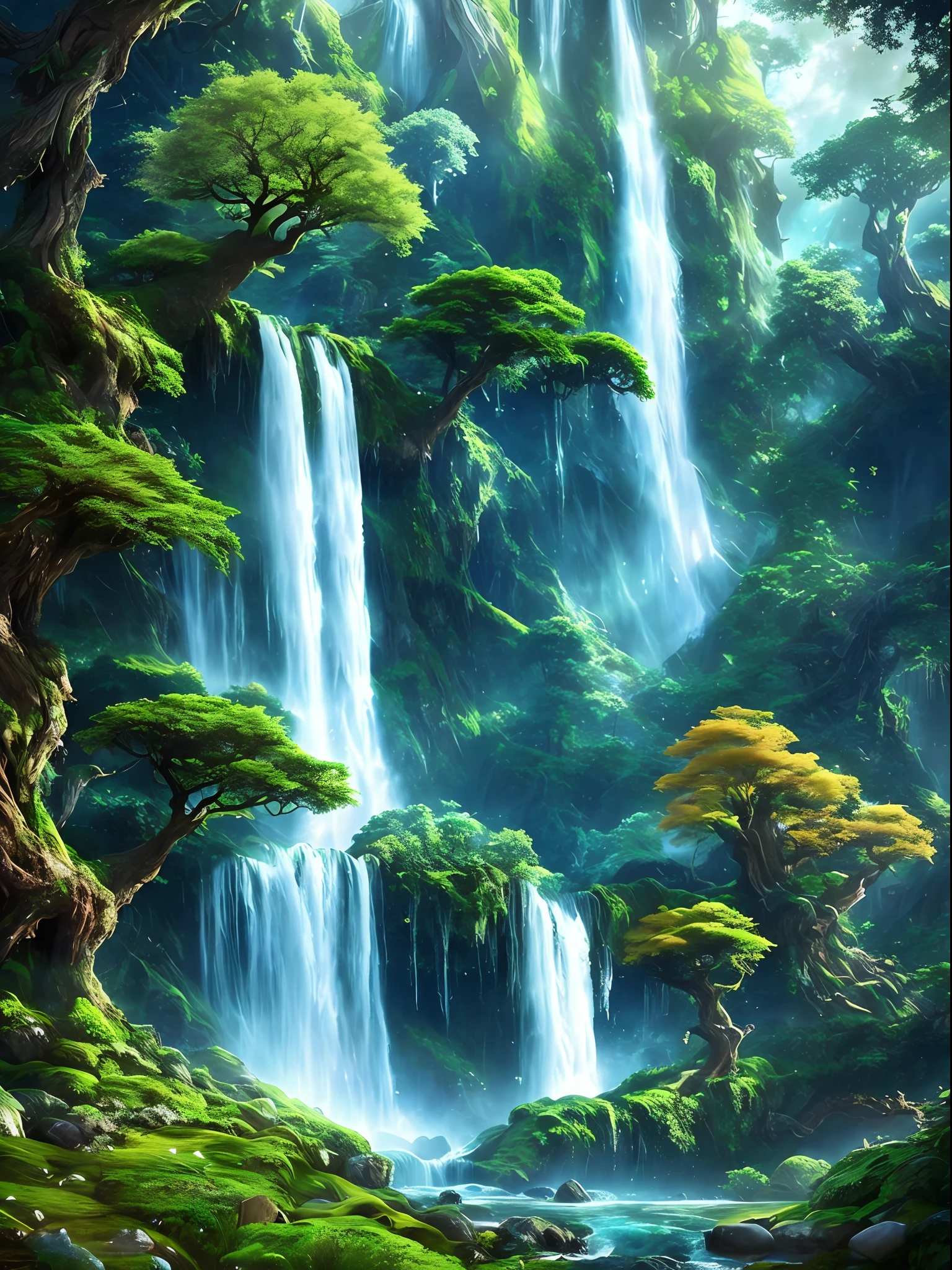 A Tree with Waterfall, Beeple's Concept Art, Artstation Contest Winner, Fantasy Art, Fantasy Tree, Magic Tree, yggdrasil, Tree of Life, World Tree, Great Magic Tree, Magic Tree, Fantasy Magic Vegetation, Tree of Life, Detailed Fantasy Digital Art, Cosmic Tree of Life