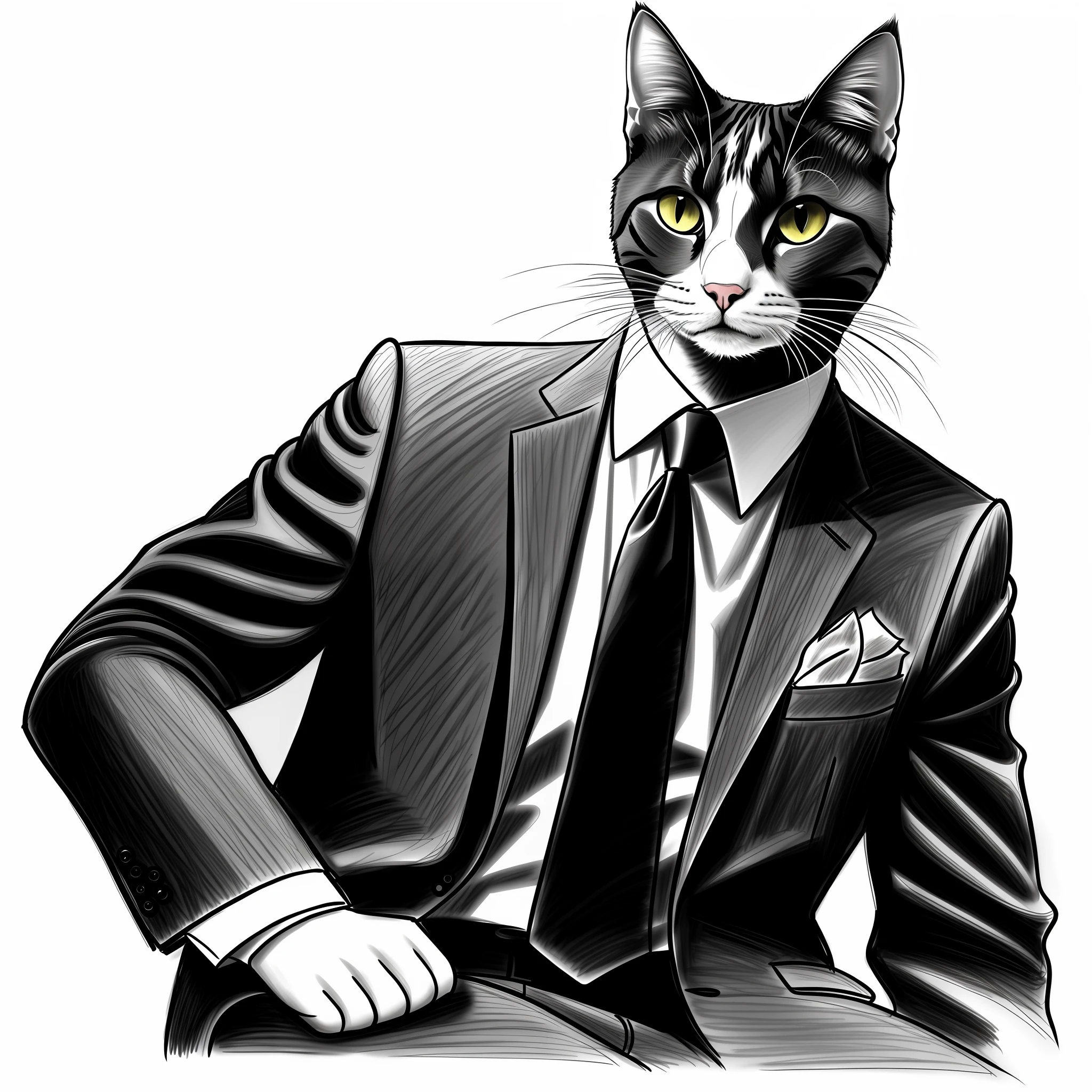 Cat in suit sketch drawing