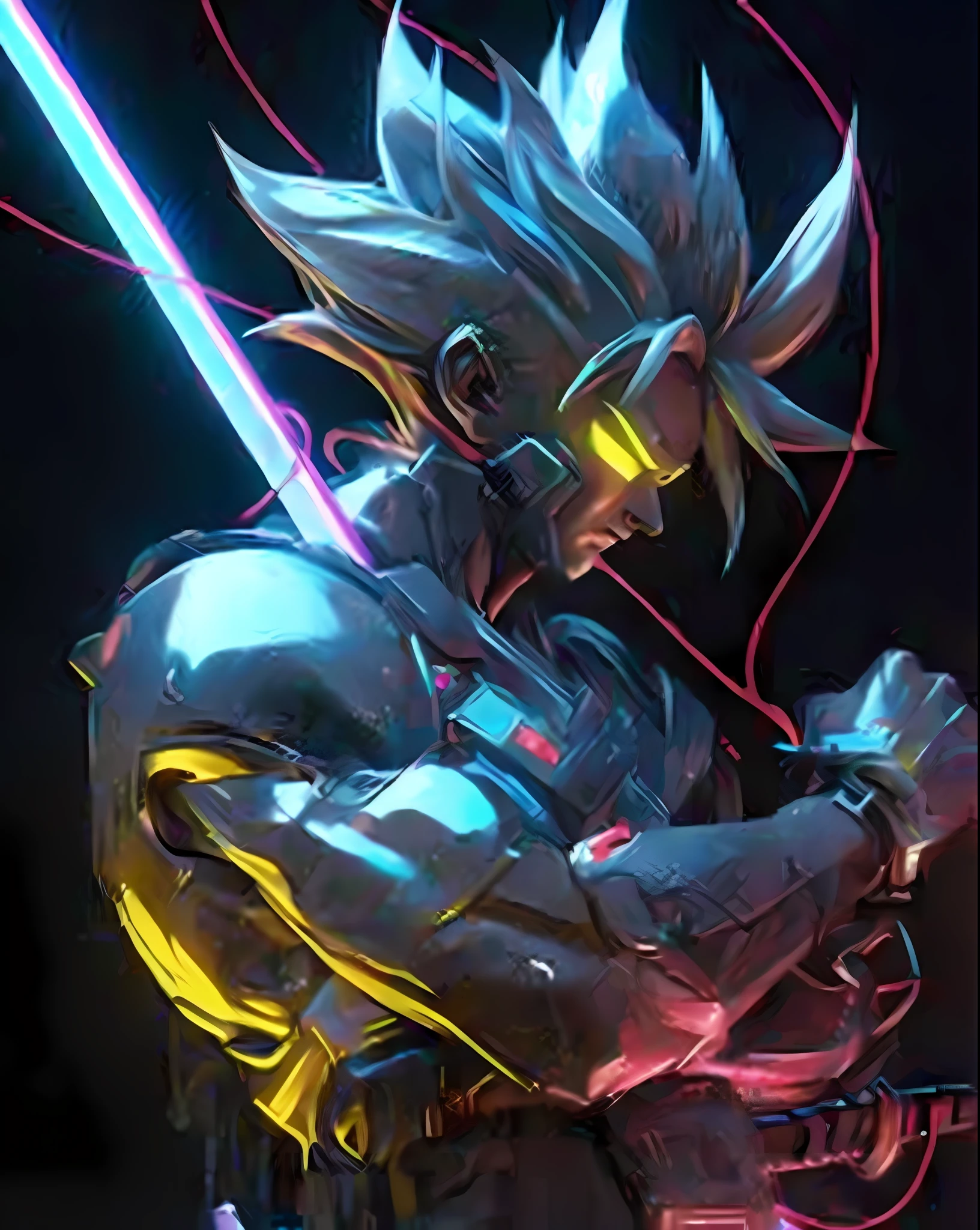 a close up of a person holding a sword in a dark room, anime cyberpunk art, neon samurai, digital cyberpunk anime!!, digital cyberpunk - anime art, digital cyberpunk anime art, cyberpunk anime art, anime style 4 k, anime wallpaper 4k, anime wallpaper 4 k, badass anime 8 k, very beautiful cyberpunk samurai, anime cyberpunk, advanced digital anime art ” --auto --s2