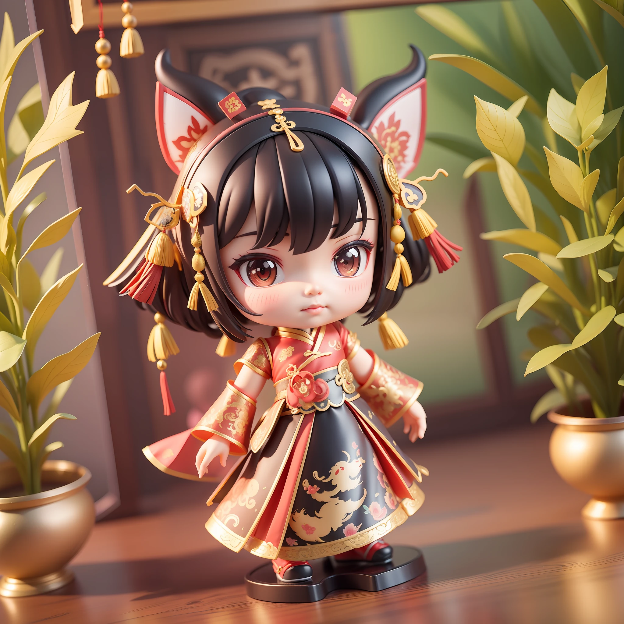 Surrounded by elements of the birthday dragon, in traditional Chinese costume, cute 3D rendering, vinyl toy figurine 3D rendering stylized dragon