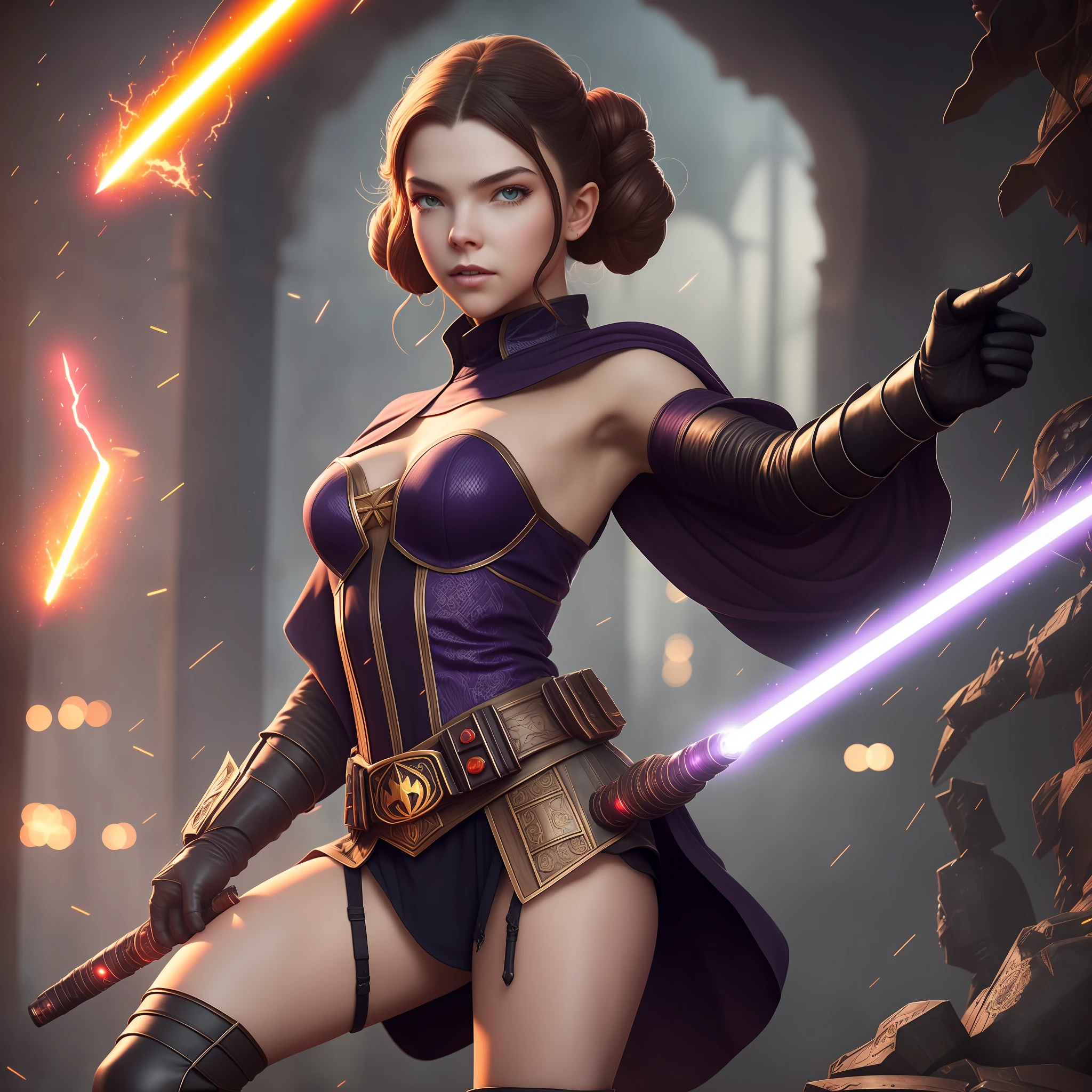 Sith pureblood, eyebrow, angular jaw, yellow eyes, smile, sith 16k solo, cowboy shooting, outstretched hands:1.2, lightning magic, lightning force, anger, fingertip lightning:1.2, complex line of purple purple scarlet lightning, Sith dress Pro-Photo 16k grab-sleeve-lightsaber-Lava-retina-glass-transparent-reflective-strike mechanic flying blast-ball-shoot-multi-plasmalight Anya Taylor Cosplay solo 16K "Princess Leia" sweet delicate face mouth teeth smile hairstyle short symmetrical muscular body suave seductive dramatic bridaldress torn shoulders off shirt sleeve sleeves lace clavicle papillotes silk satin felt seam strange corsait skirt loose swinging spinel thick leather thighs covered Indigo pubic hair predominant thick hidden discreetly by underwear cotton fine fullbodye heart revealing boots solid fur abundant black DoF armor "Heavy Metal" gloves metallic 16k gothic covered flat opal copper bands ruby DoF War submit Alderaan ruins devastated Tourmaline 16k "star wars" throne Crystalline DoF masterpieces aguardiente 16K Guweiz and James Jean by tattoo CGSCOSITY, etc. SunLight luminescence Realism Ultra Octane rendering UHD XT3 16K DSLR HDR