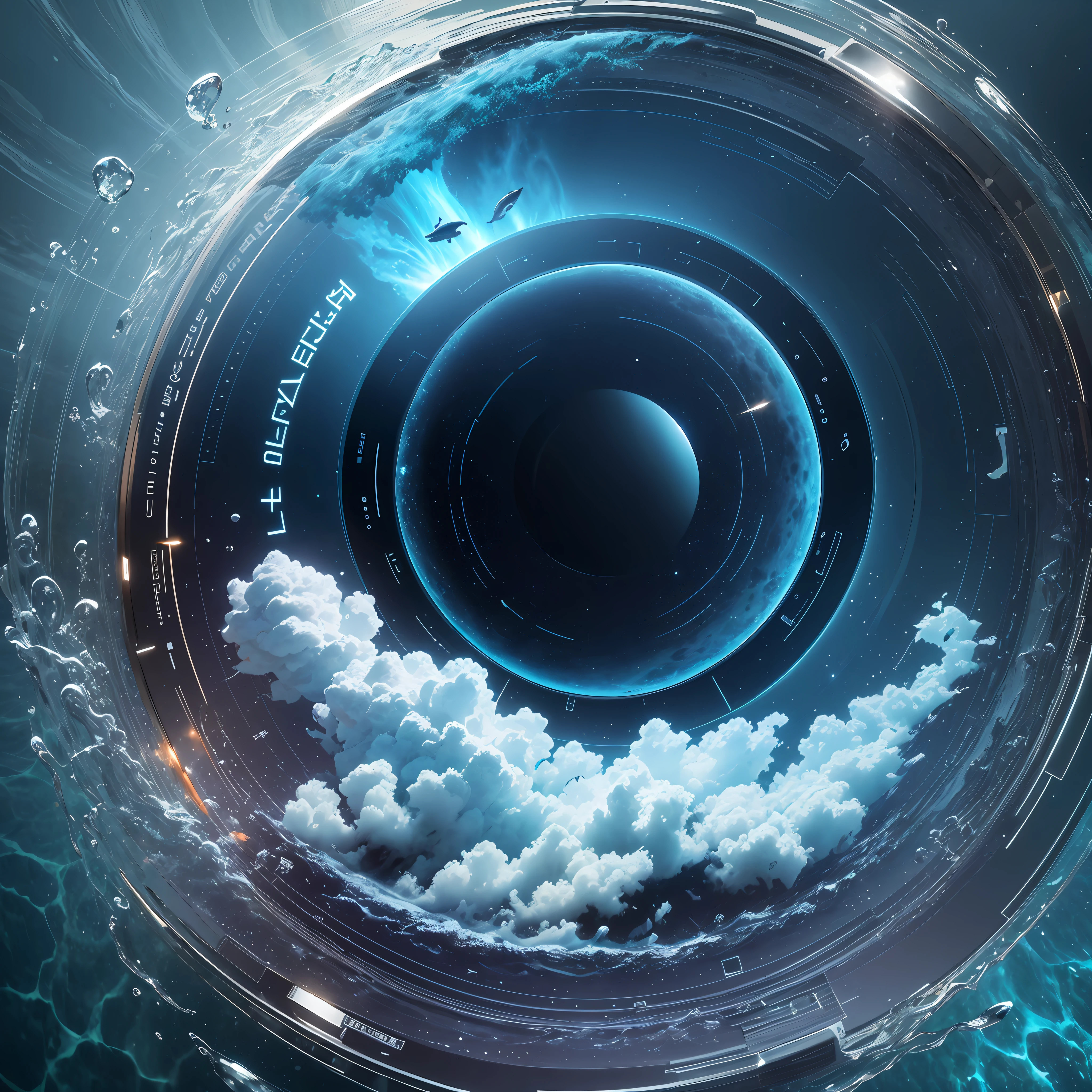 UI frame design using element of photography, nature, wildlife, astrophotography, ocean, best quality, 8k unit wallpaper CG extremely detailed, best quality, best illustration, best shadow, a masterpiece, the frame is projected in a circle] , humpback whale jumping in the center, sailboat --auto --s2