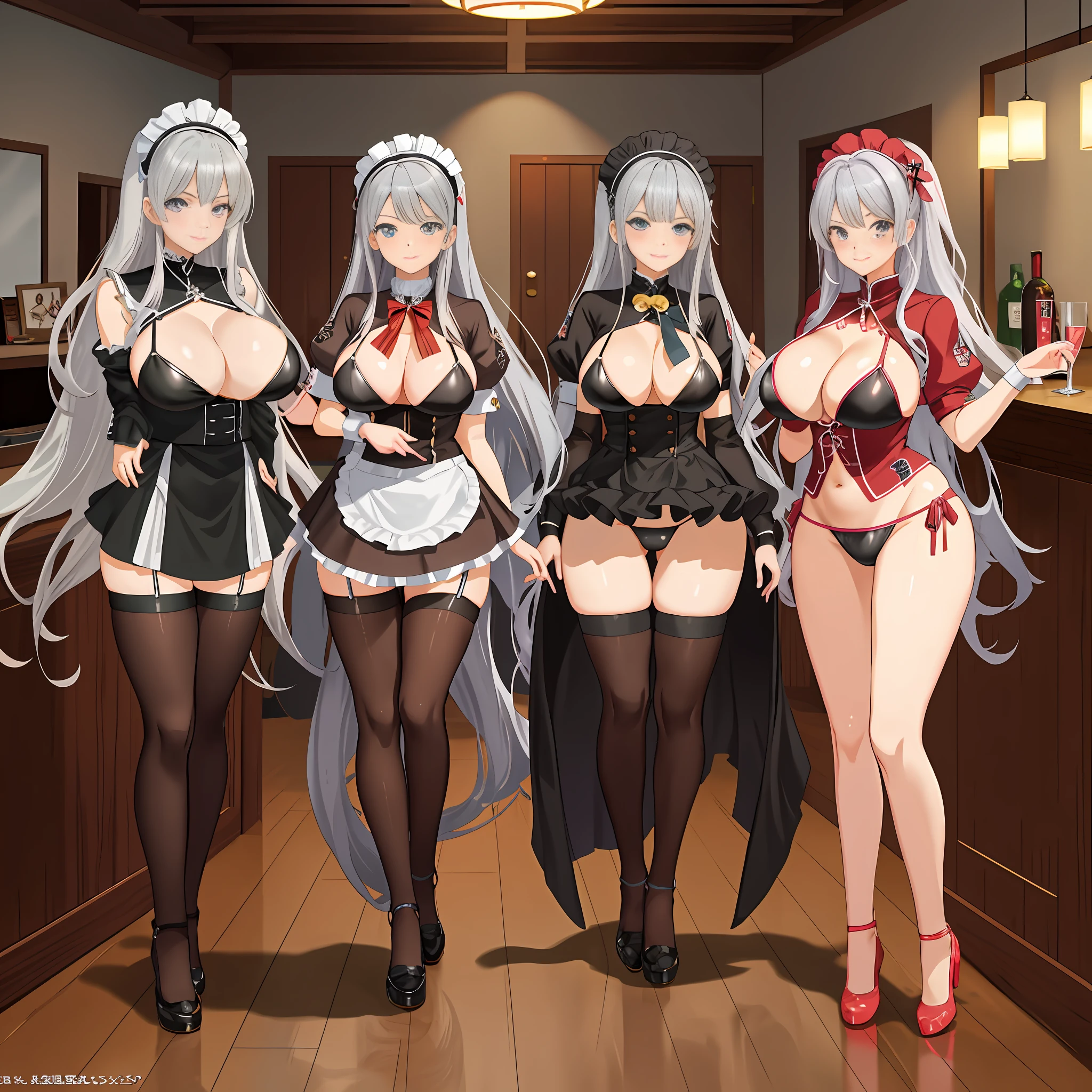 Anime girl with very big breasts and very big ass, full body Xianxia, small curvy loli, whip, 3 girls, curvy,(micro bikini),(thighhigh),((silver hair))), (maid) , (smile), pixiv3dcg,, negao, pixiv, ecchi, ottro potion, full body commission four, Top Rated on pixiv, Ecchi Anime Style, Seductive Anime Girl, pixiv