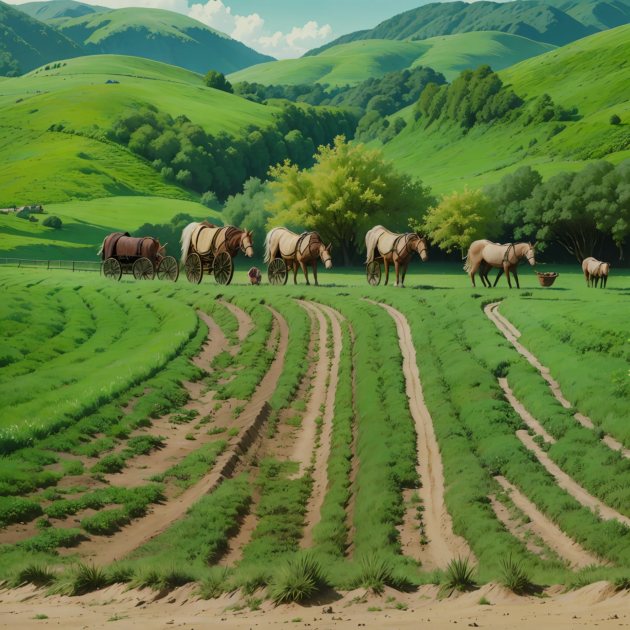 Villagers are ploughing the land and children are playing --auto --s2