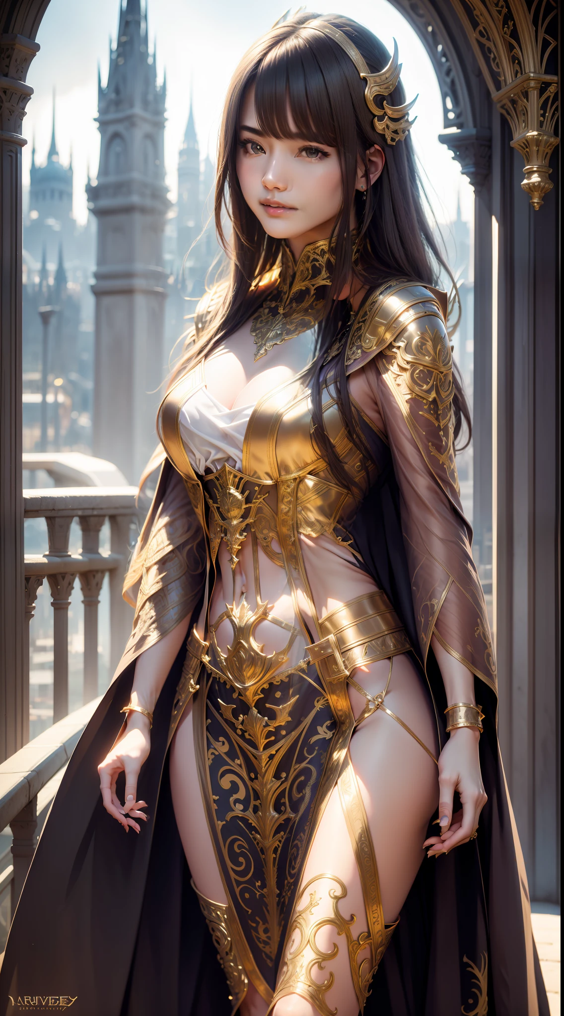 portrait photography, beautiful young woman with transparent western tunic dress, eyes visible through hair, proper eye position, natural skin, backlight, cinematic light, rim light, soft light , hips, in night time, city side background, detailed color graded background, intricate , highly detail, octane render, HD, 8k, by Annie Leibovitz