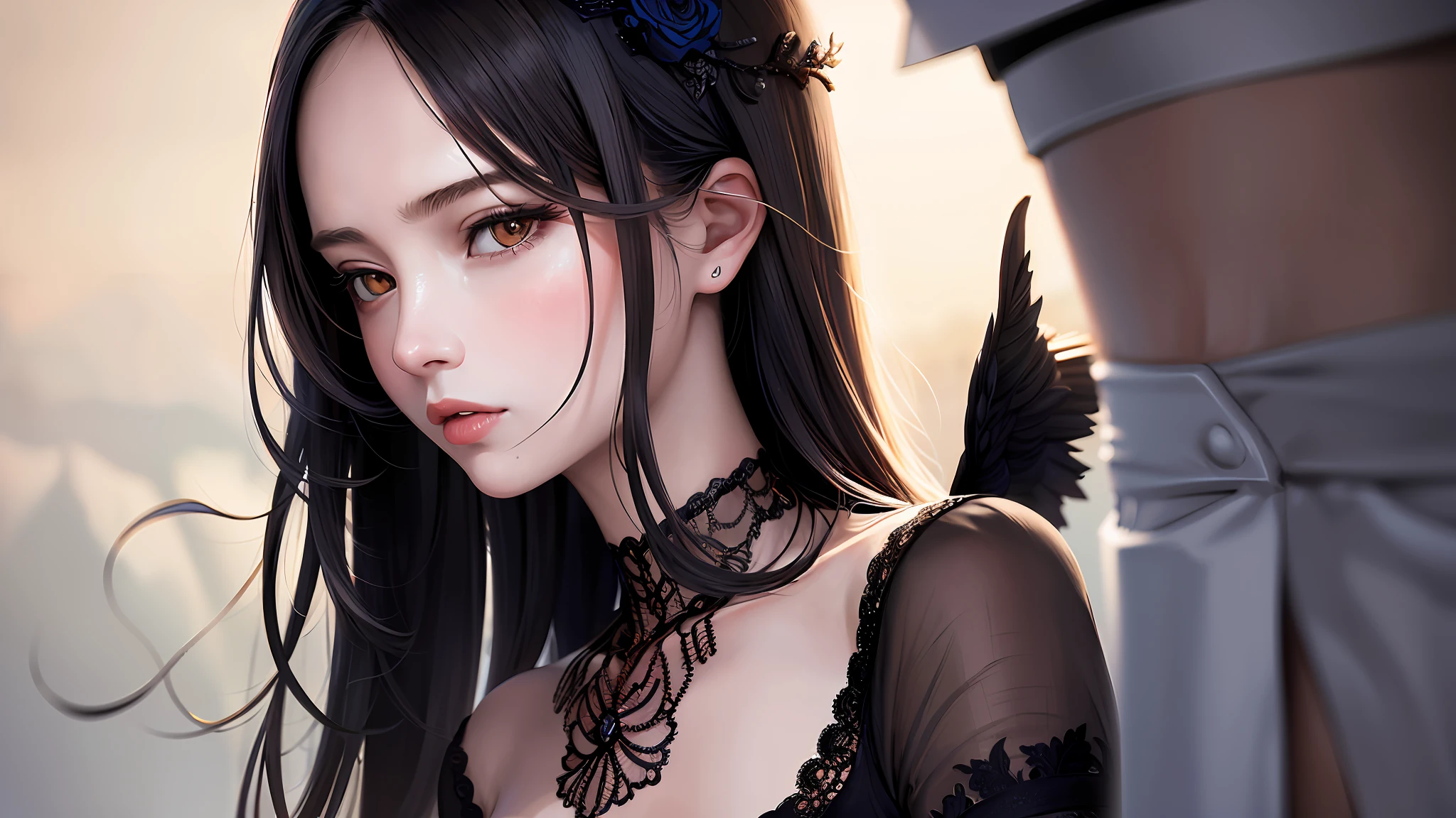 (masterpiece),(best quality:1.0), (ultra highres:1.0), detailed illustration, portrait, detailed, girls, detailed beautiful skin, face focus,dim light,grim theme,small waist