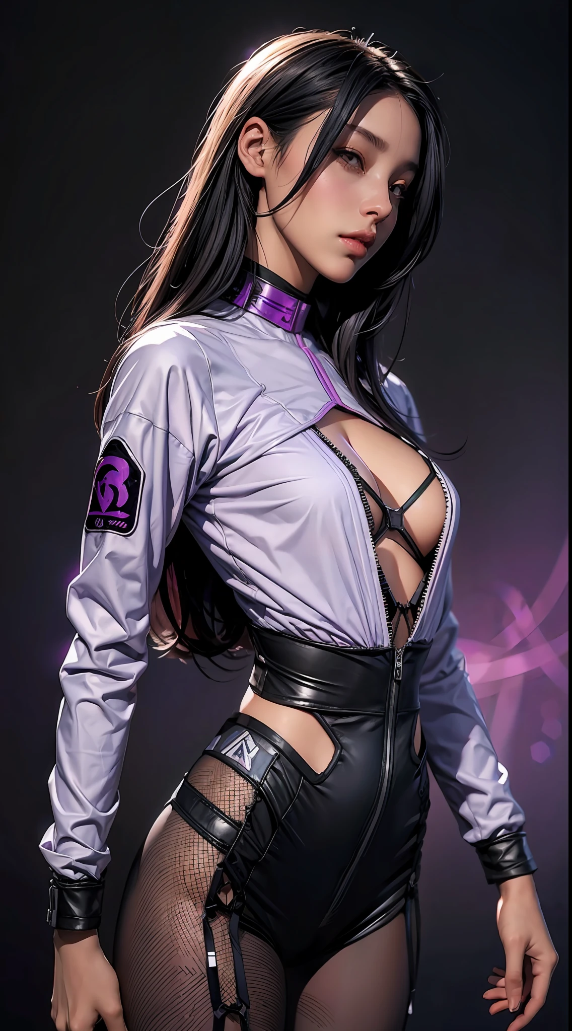 1necromancer girl with lilac techwear clothes, black long hair, laces, abstract vintage scifi background, art by Moebius, art by Ashley Wood
