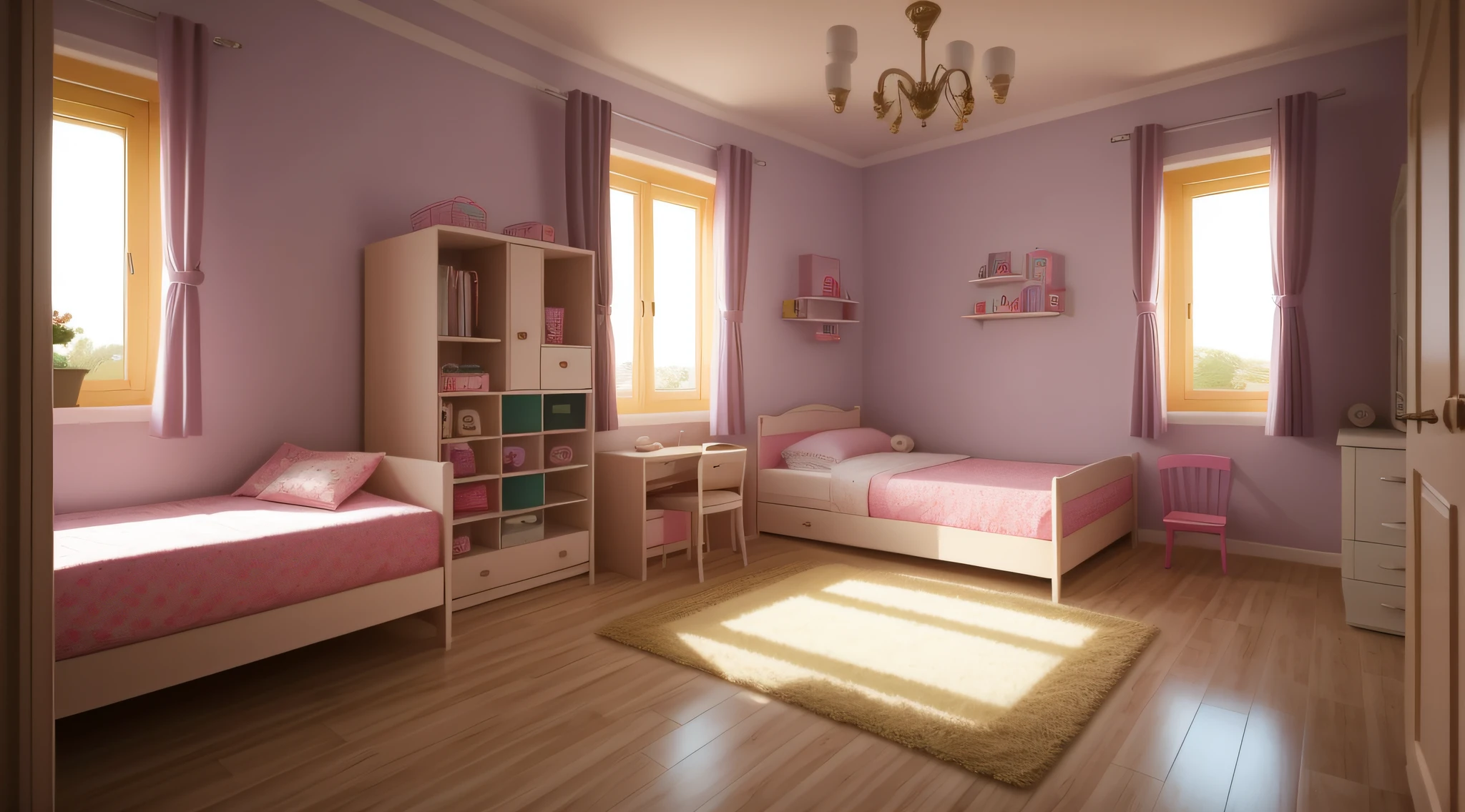 a girl's room, interior of a house, spacious