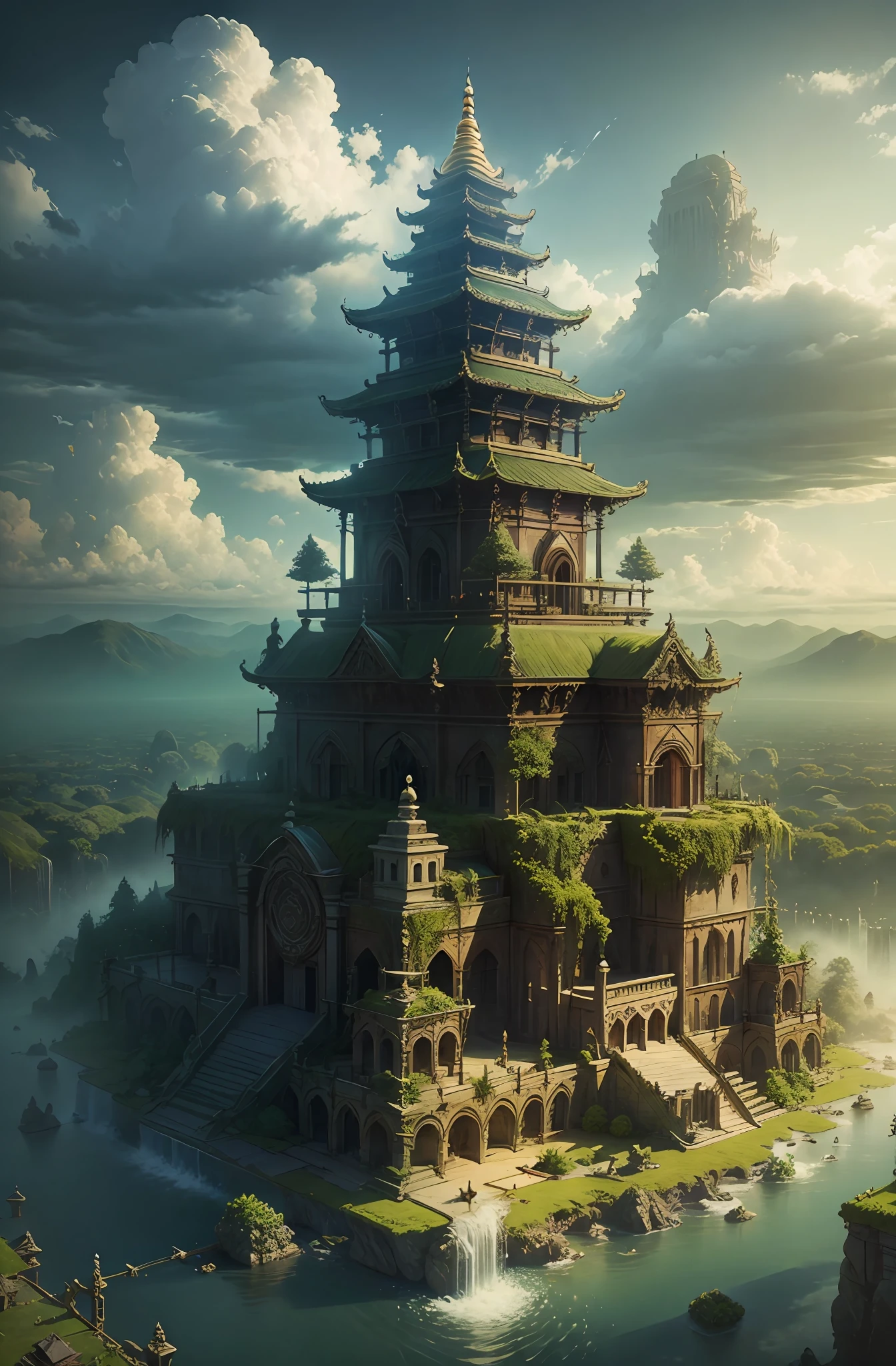 Temple, Field, Flying Island, Masterpiece, Unreal Fantasy