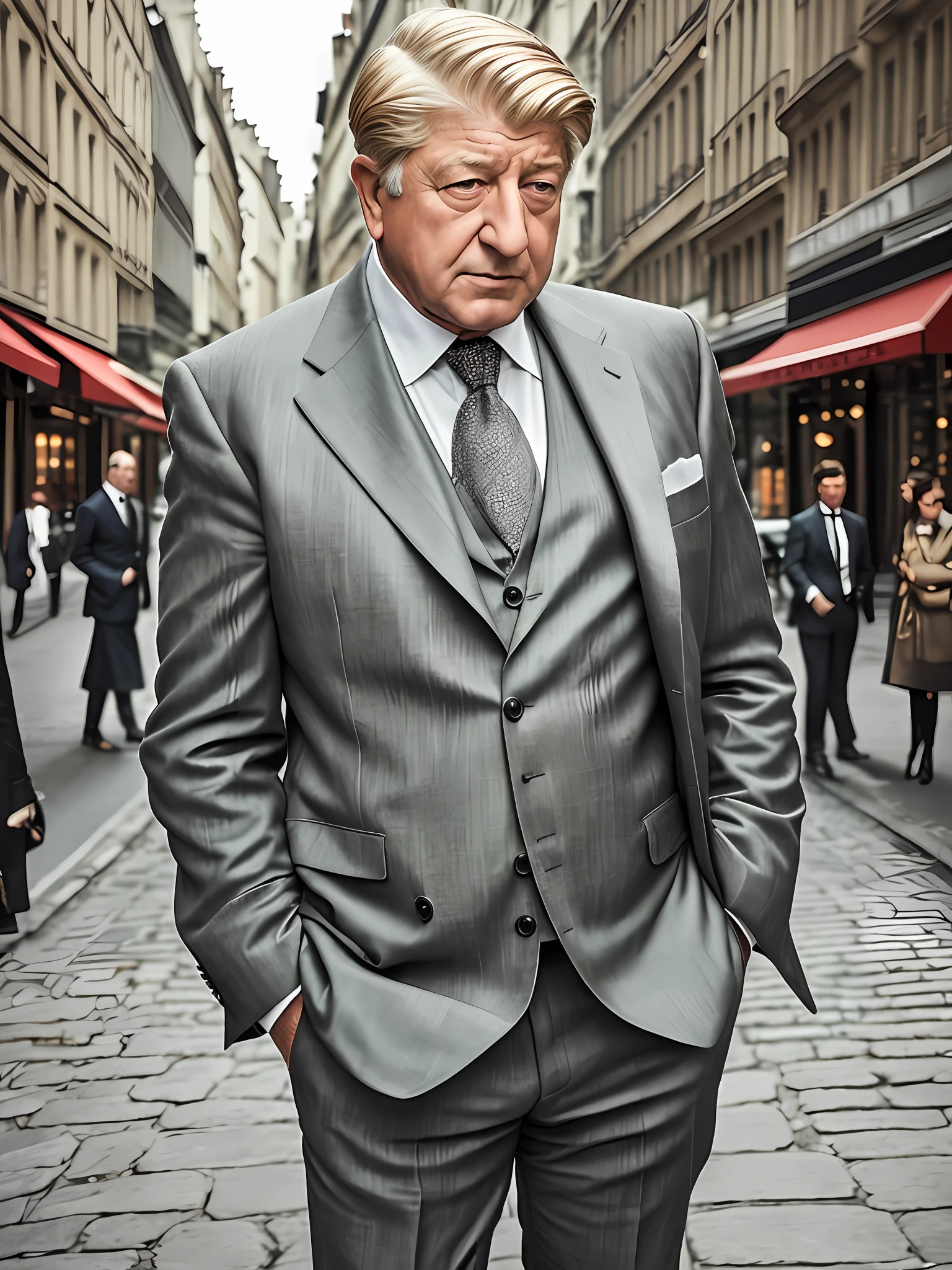 Jean Gabin:
Masterpiece Photography Ultra Realistic Description: Jean Gabin, the revered French actor known for his rugged charm and intense performances, takes center stage in this hyper-realistic 4K photograph. Dressed in a tailored suit, he stands against the backdrop of a bustling Parisian street, capturing the essence of the city's timeless elegance. With his piercing gaze and brooding demeanor, he exudes a sense of mystery and sophistication. The hyper-realistic portrayal showcases the intricate details of his impeccable attire and the vibrant energy of the urban setting, evoking a sense of classic French cinema and undeniable allure.