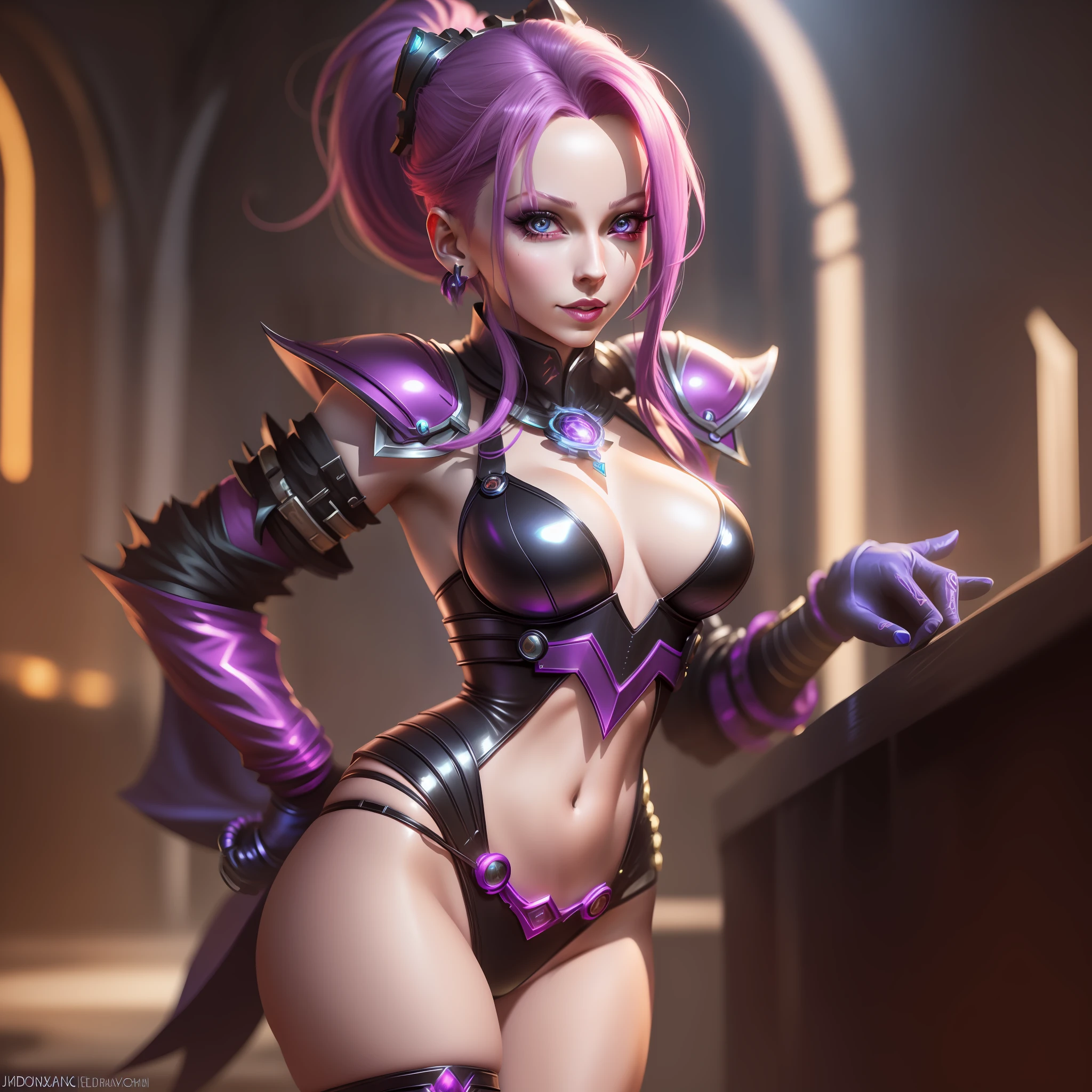 Jinx arcane , cute, sexy look, gorgeous boobs, shiny body, hypersexy armor, good lighting, realistic 4k photo