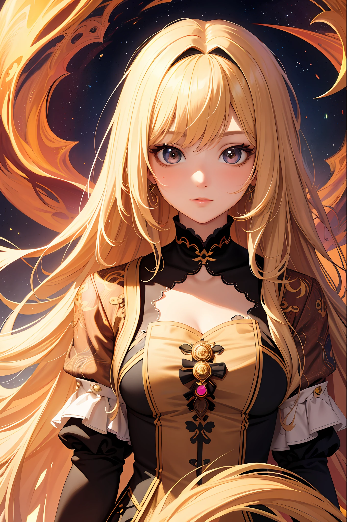 masterpiece, best quality, 1girl, fractal art, colorful, blonde hair,