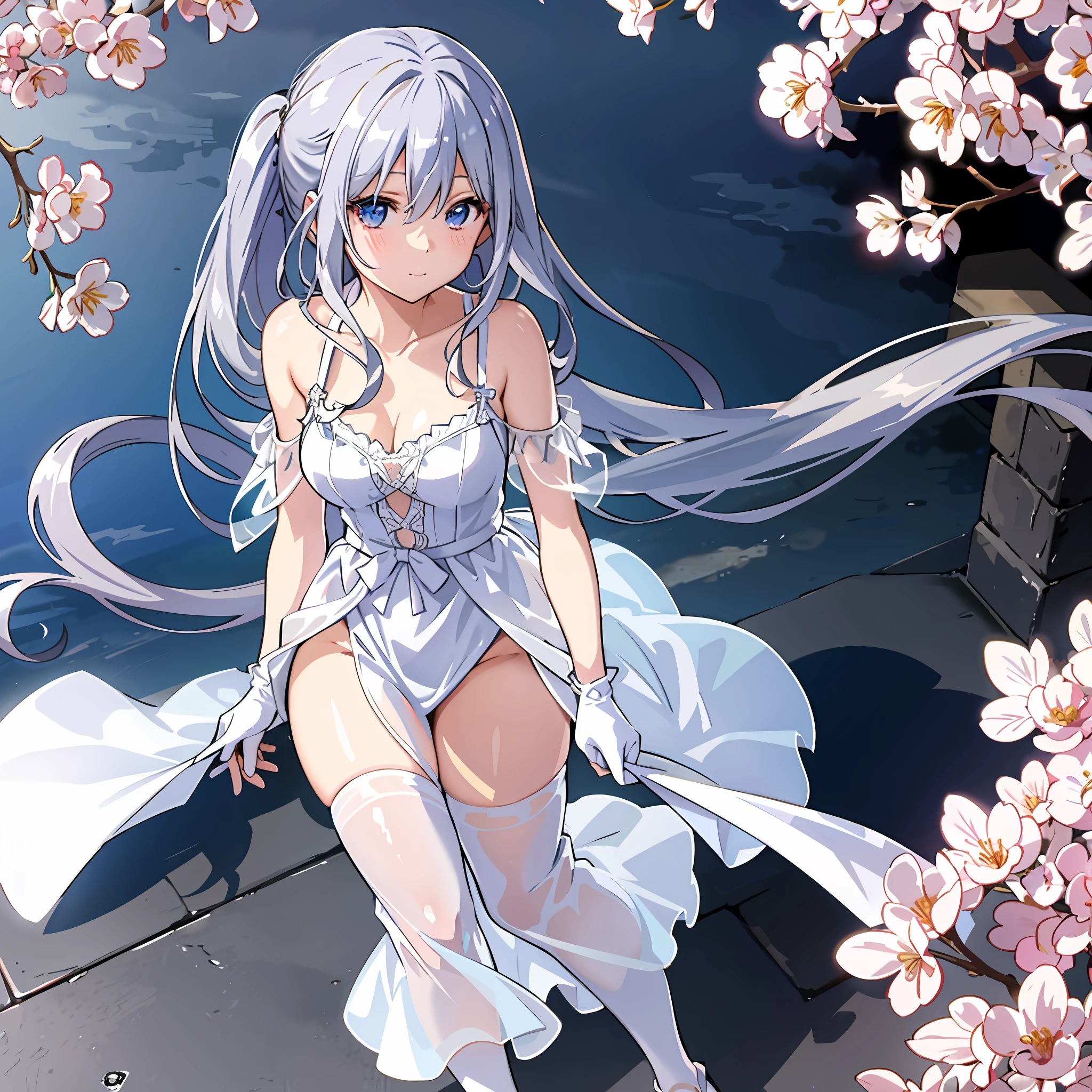 anime girl in a white dress sitting on a stone wall, seductive anime girl, cute anime waifu in a nice dress, loli in dress, beautiful alluring anime woman, anime goddess, white haired deity, beautiful anime girl, beautiful anime girl squatting, beautiful anime woman, ”beautiful anime woman, beautiful alluring anime teen, beautiful fantasy anime, nightcore