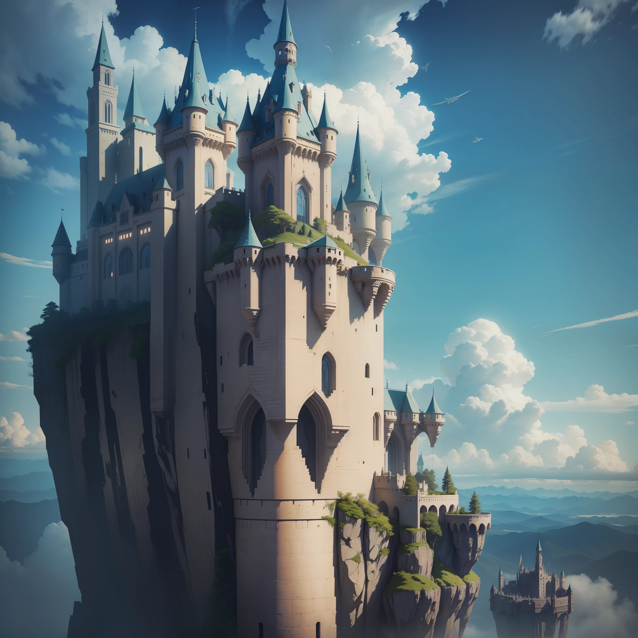 Super Huge Castle Pierce Through the Clouds Nature Top Quality Masterpiece Cyberpunk Just Huge Big Scale Sci-Fi